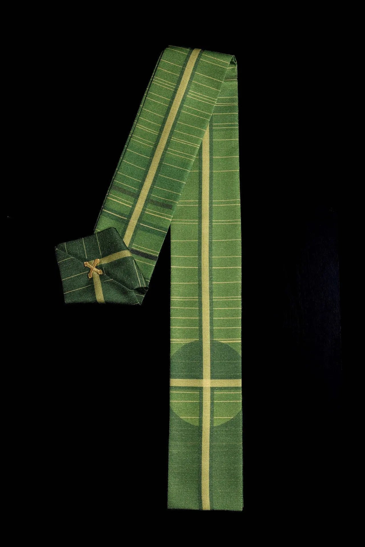 Green printed chasuble with a cross motif