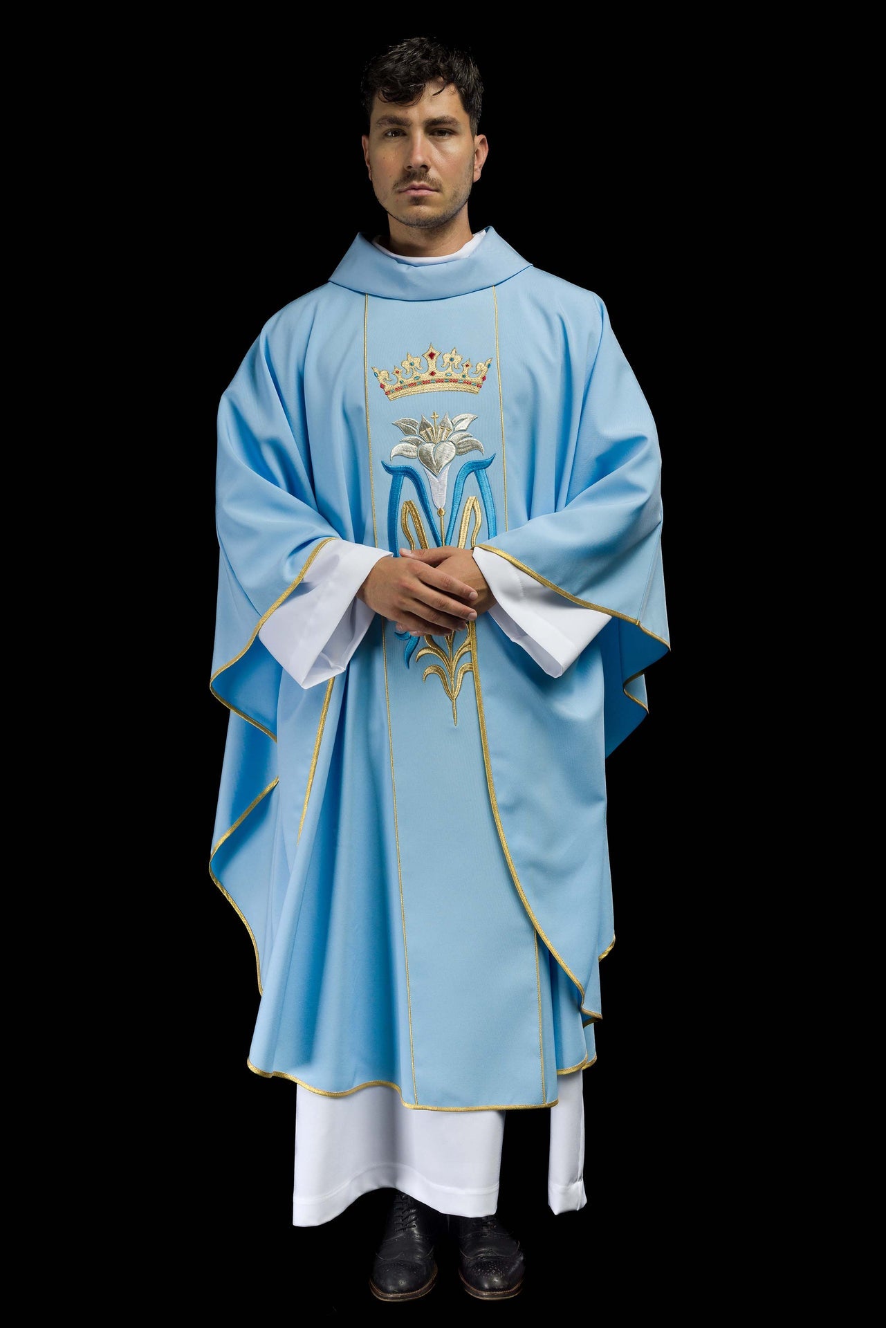 Ornat liturgiczny Maryjny haftowany z koroną Niebieski - ORNATY.PL