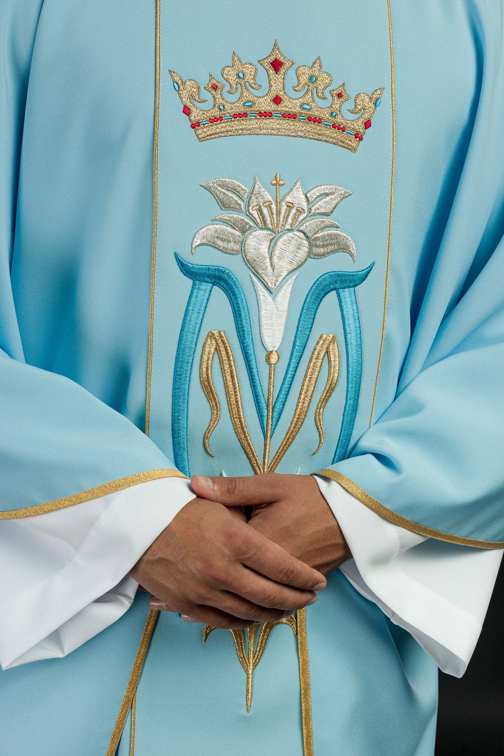 Ornat liturgiczny Maryjny haftowany z koroną Niebieski - ORNATY.PL