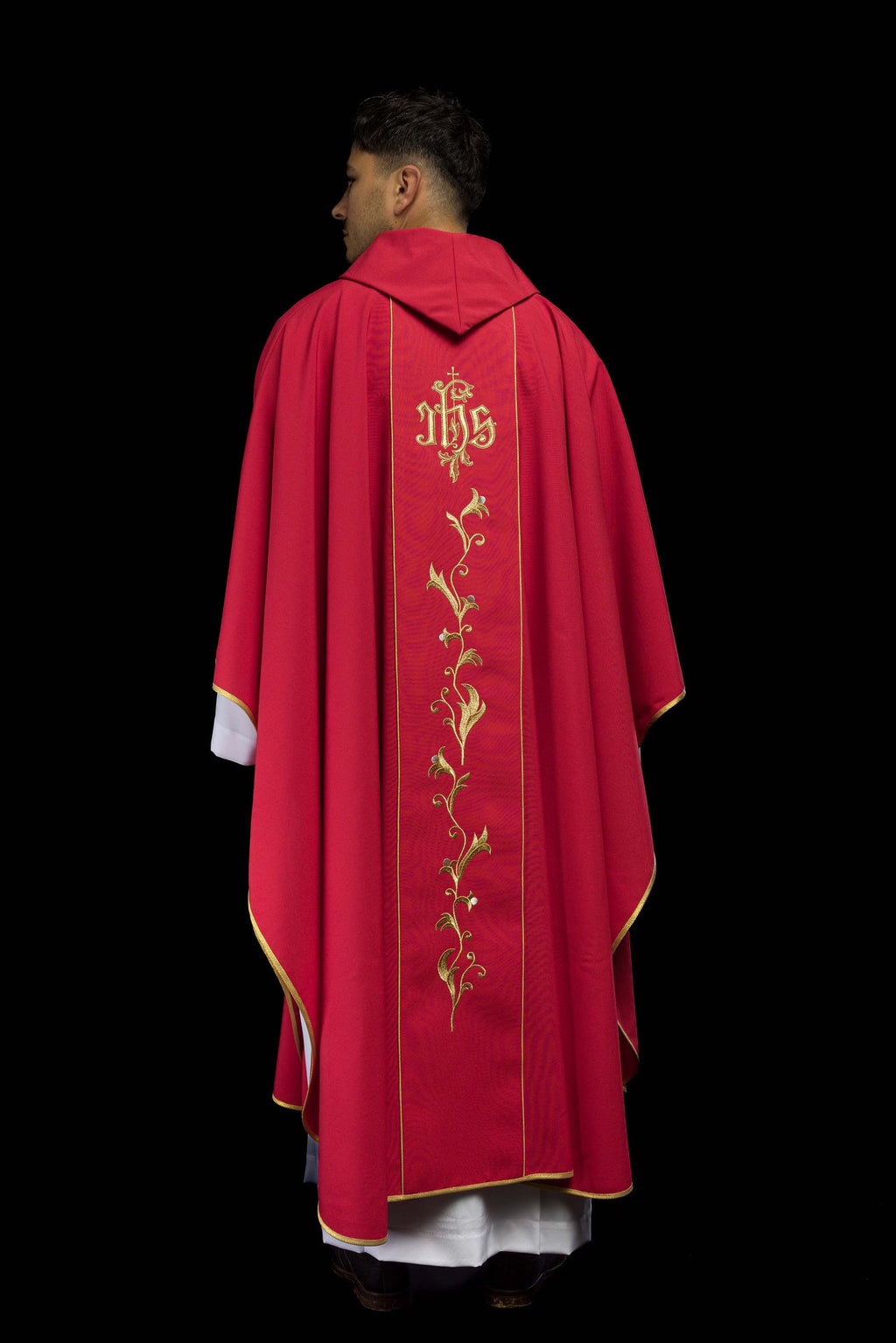 Czerwony Ornat haftowany IHS ze zdobieniami - ORNATY.PL