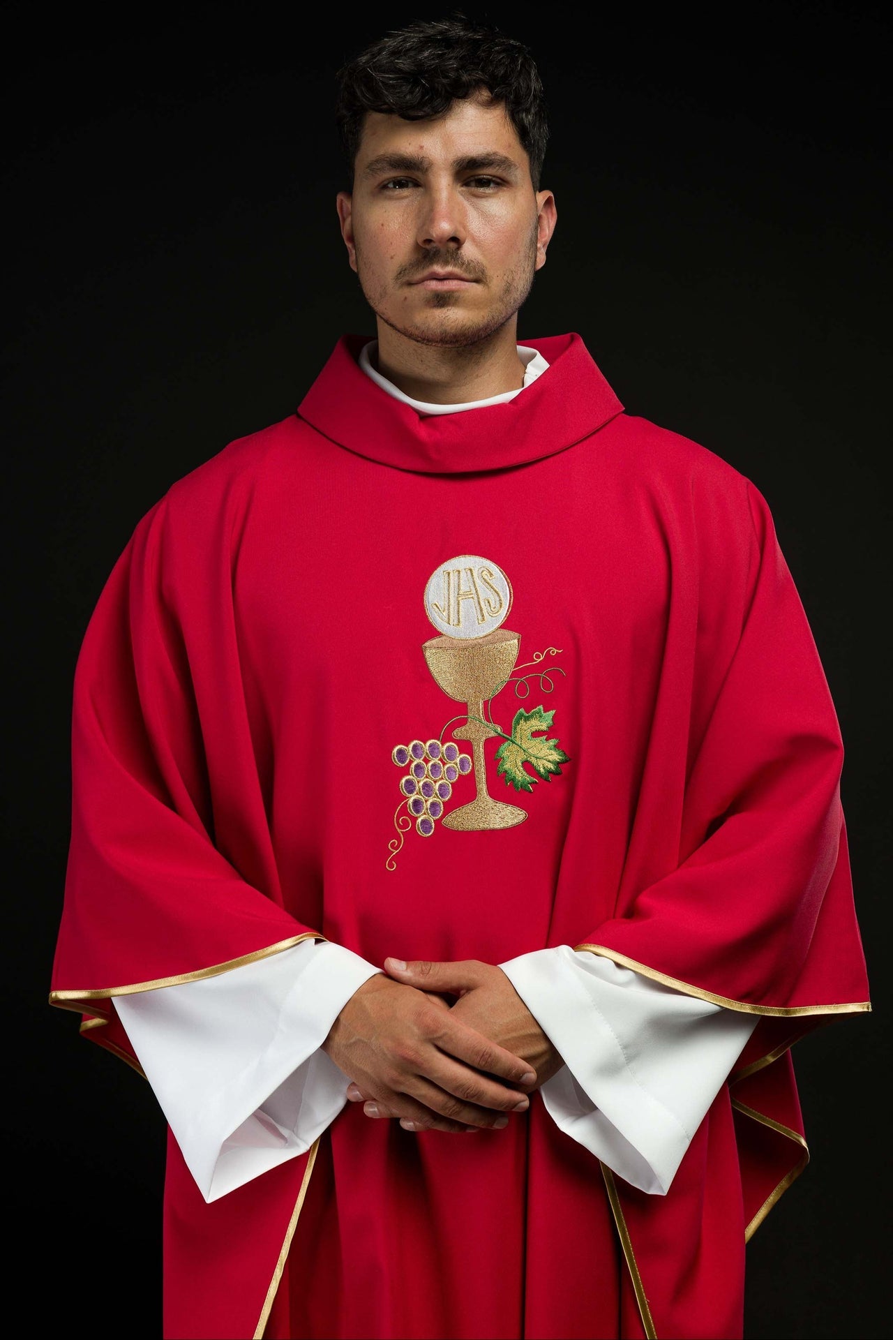 Ornat kielich Krzyż i winogrona Czerwony - ORNATY.PL