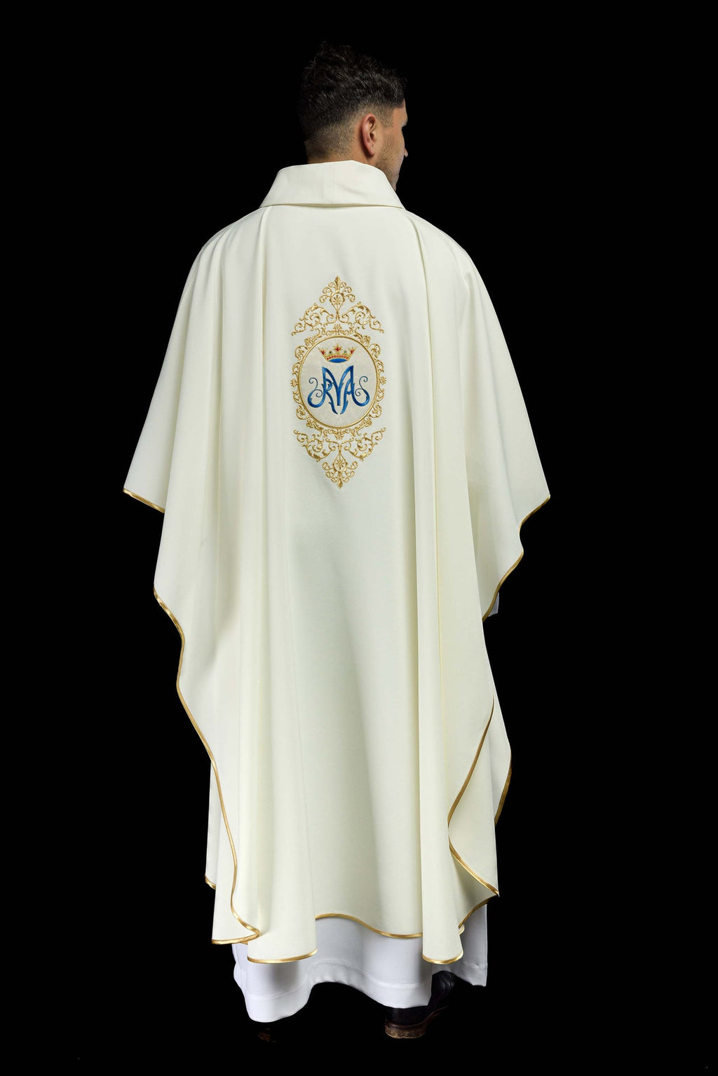 Ornat z motywem maryjnym otoczonym złotym haftem - ORNATY.PL