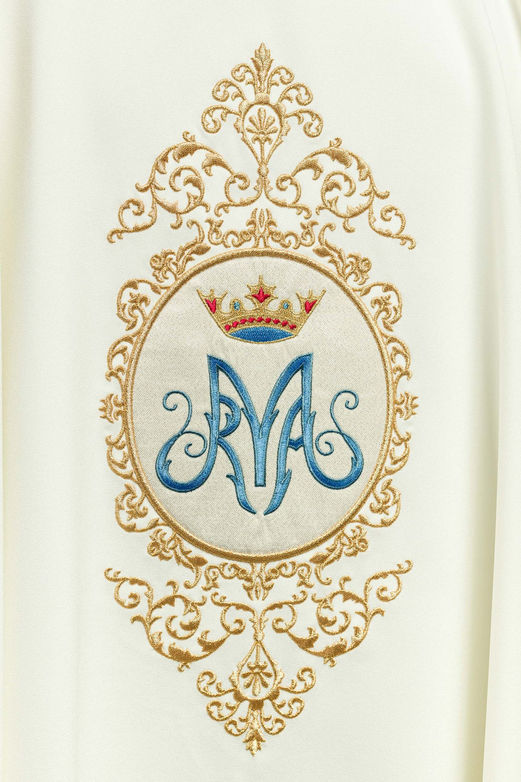 Ornat z motywem maryjnym otoczonym złotym haftem - ORNATY.PL