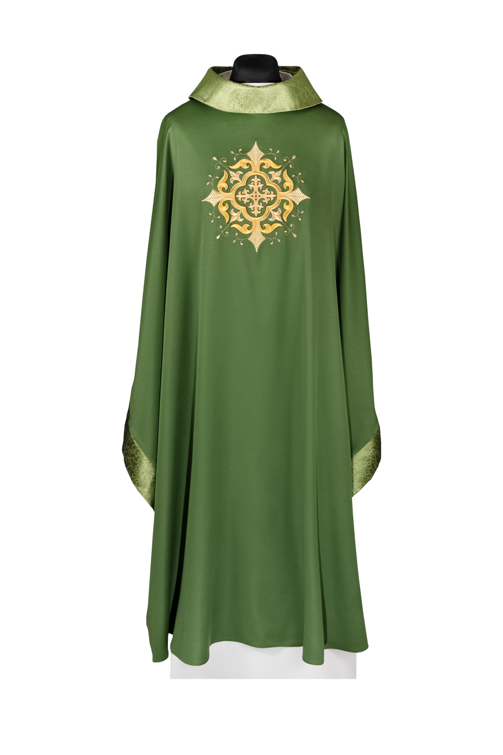 Ornat liturgiczny z haftowanym motywem krzyża i bogatym wykończeniem zielony - ORNATY.PL