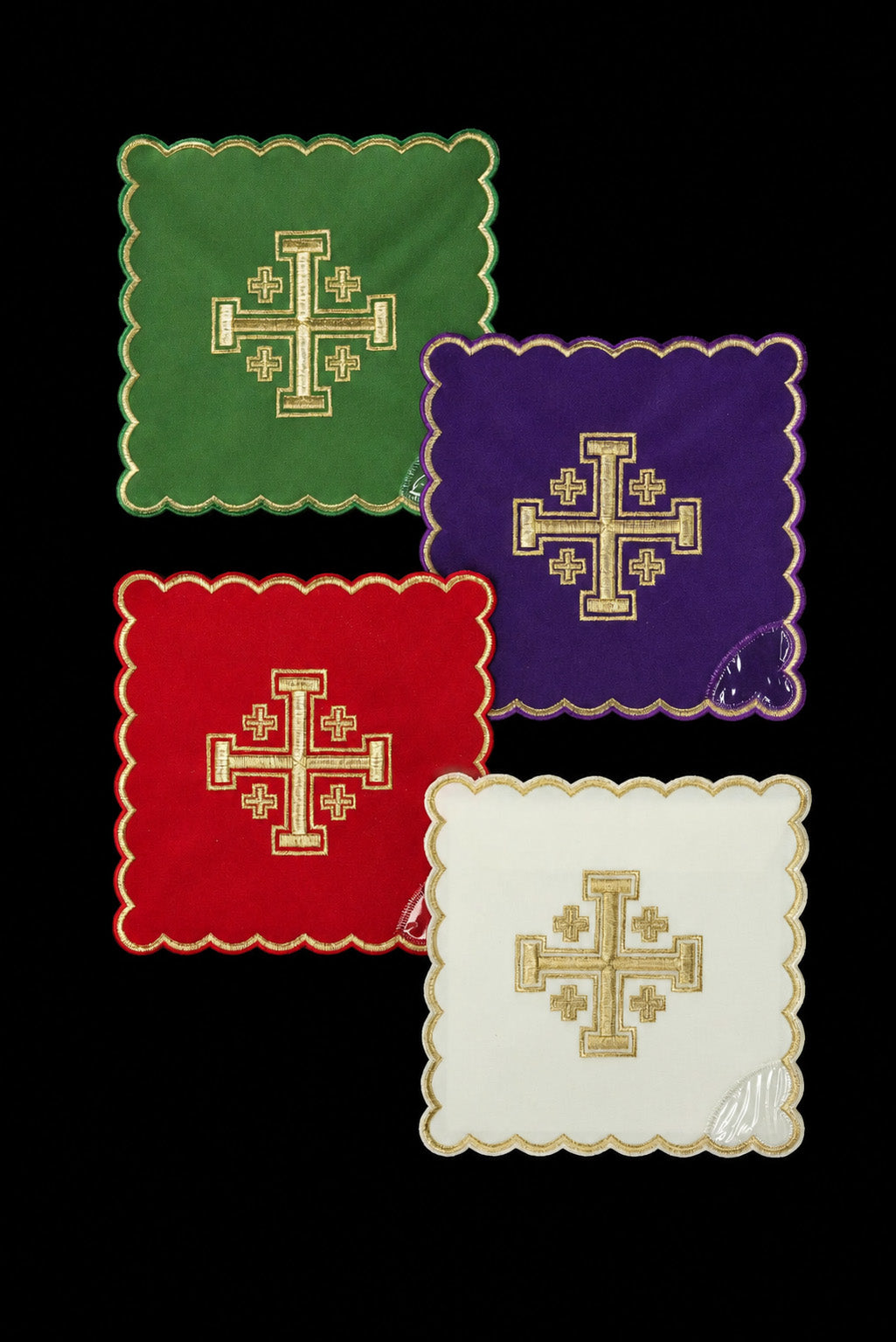 Juego de Palias con Cruz de Jerusalén bordada en cuatro colores litúrgicos