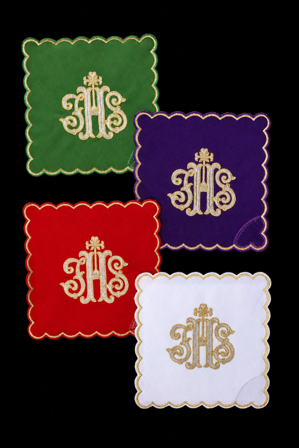 Juego de Palias con símbolo IHS bordado en cuatro colores litúrgicos