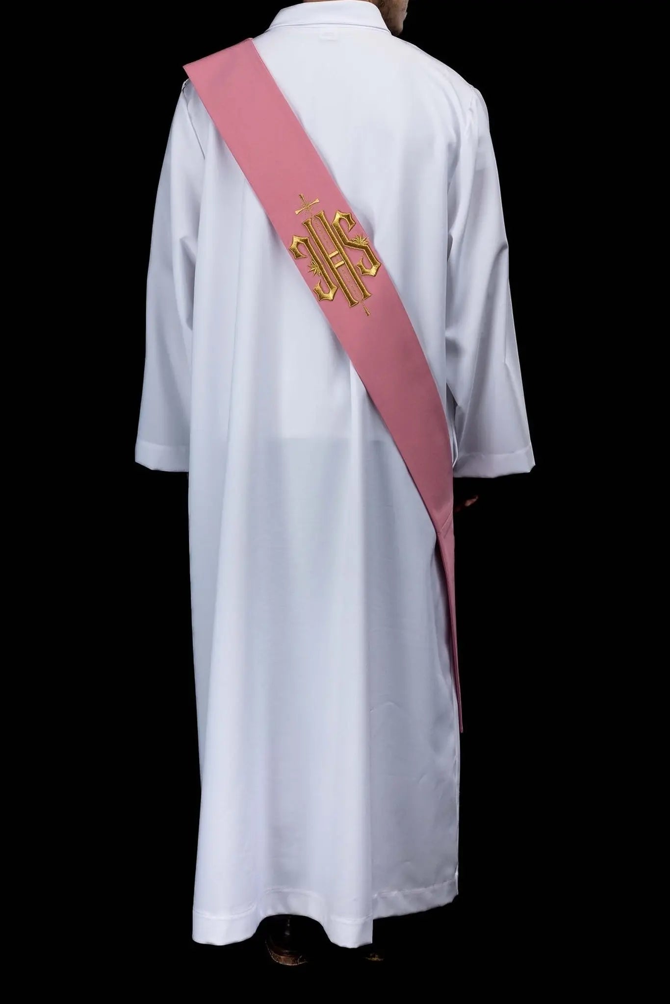 Estola de Diácono Rosa con Bordado de IHS y Cruz