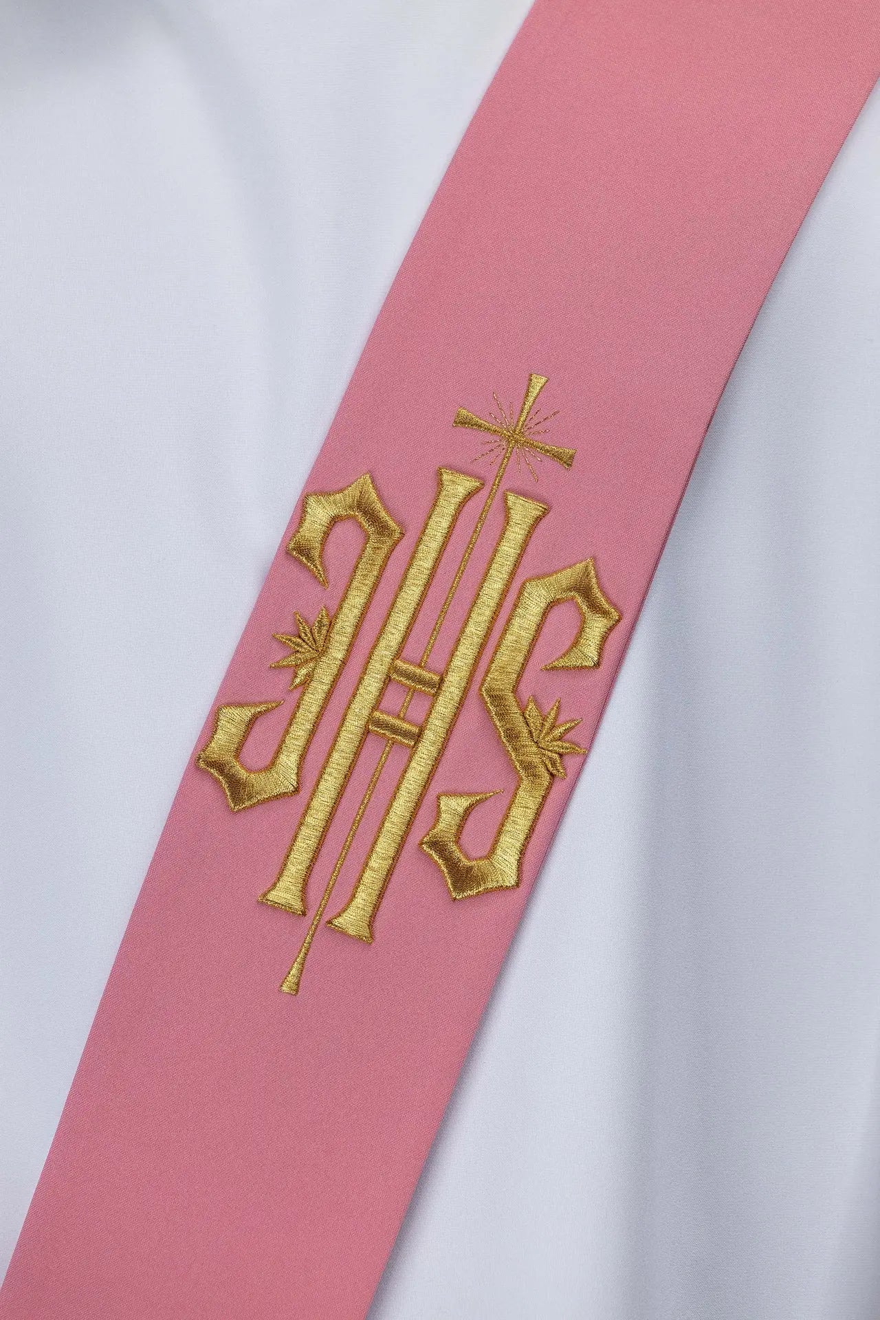 Estola de Diácono Rosa con Bordado de IHS y Cruz