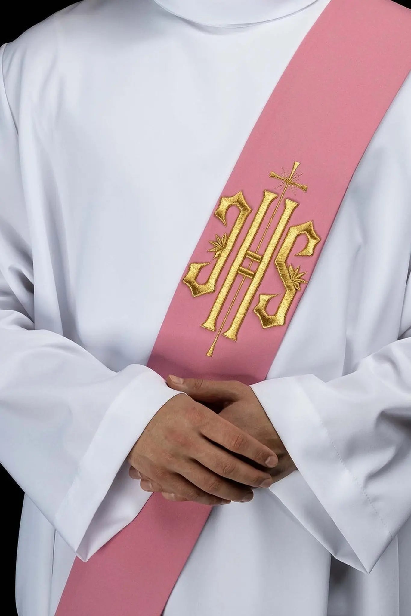 Estola de Diácono Rosa con Bordado de IHS y Cruz