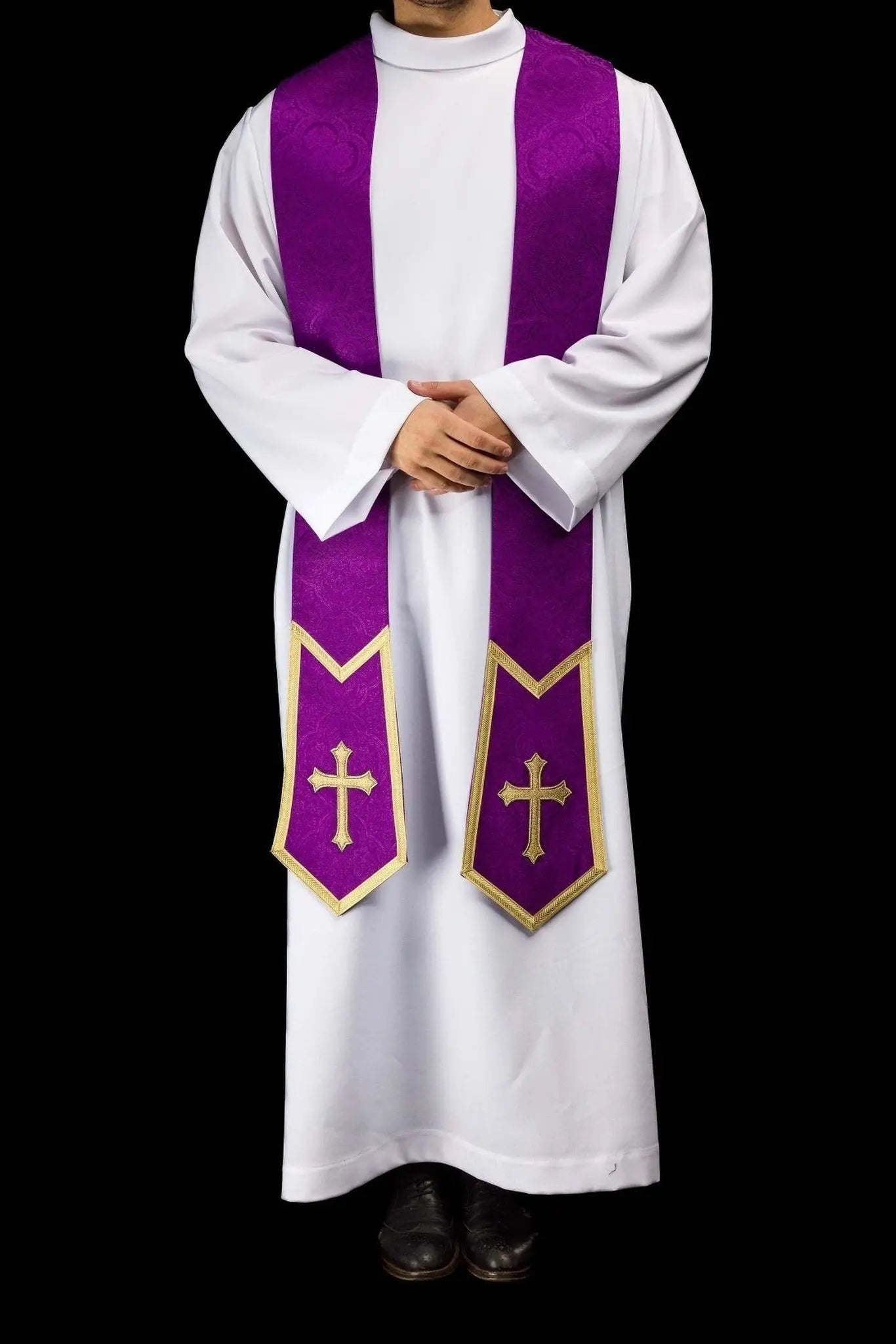 Estola de Jacquard púrpura con Cruz bordada