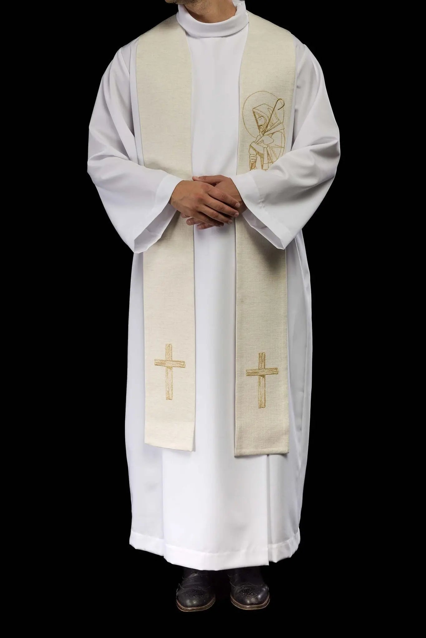 Estola bordada "Jesús el Buen Pastor" en ecru