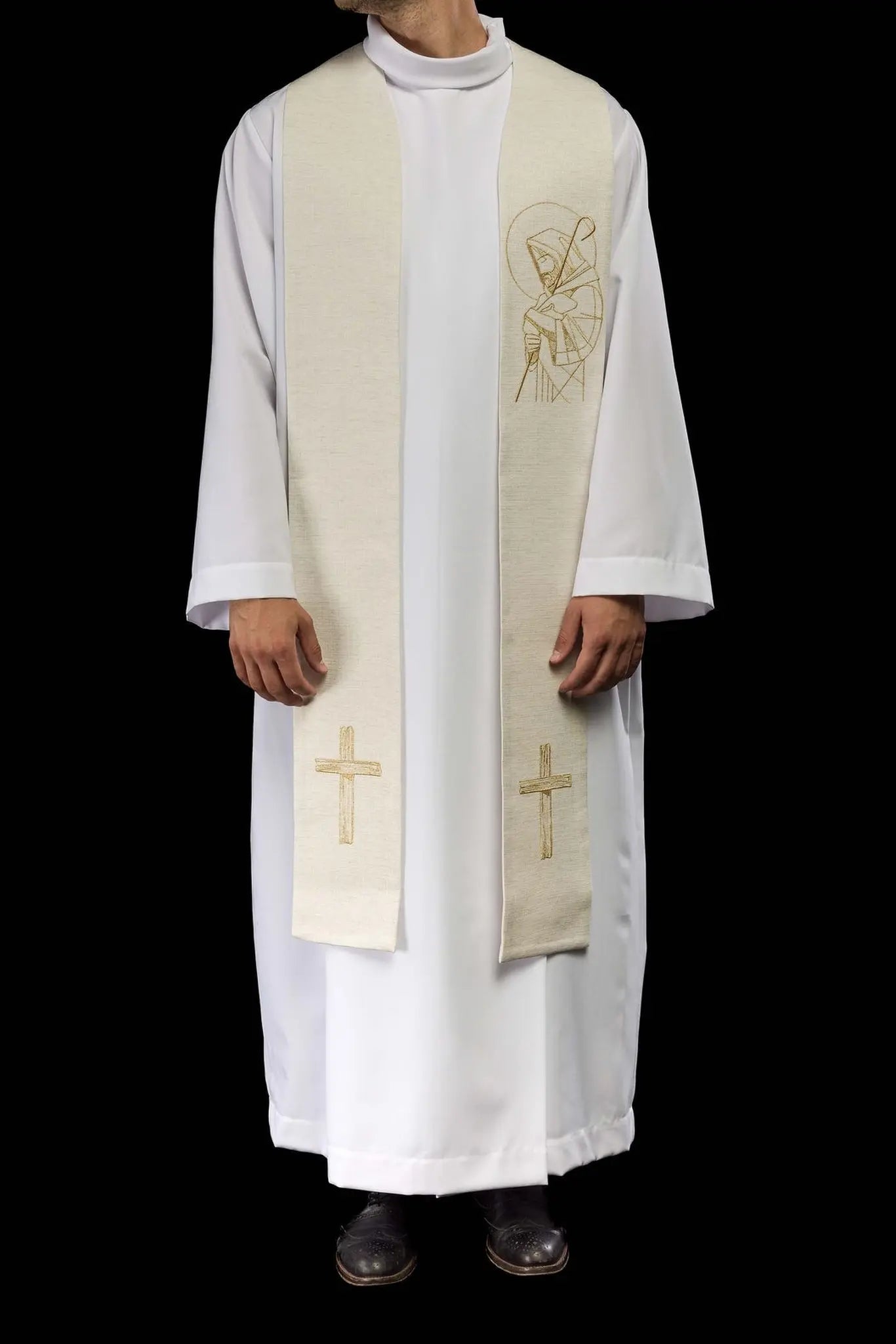 Estola bordada "Jesús el Buen Pastor" en ecru