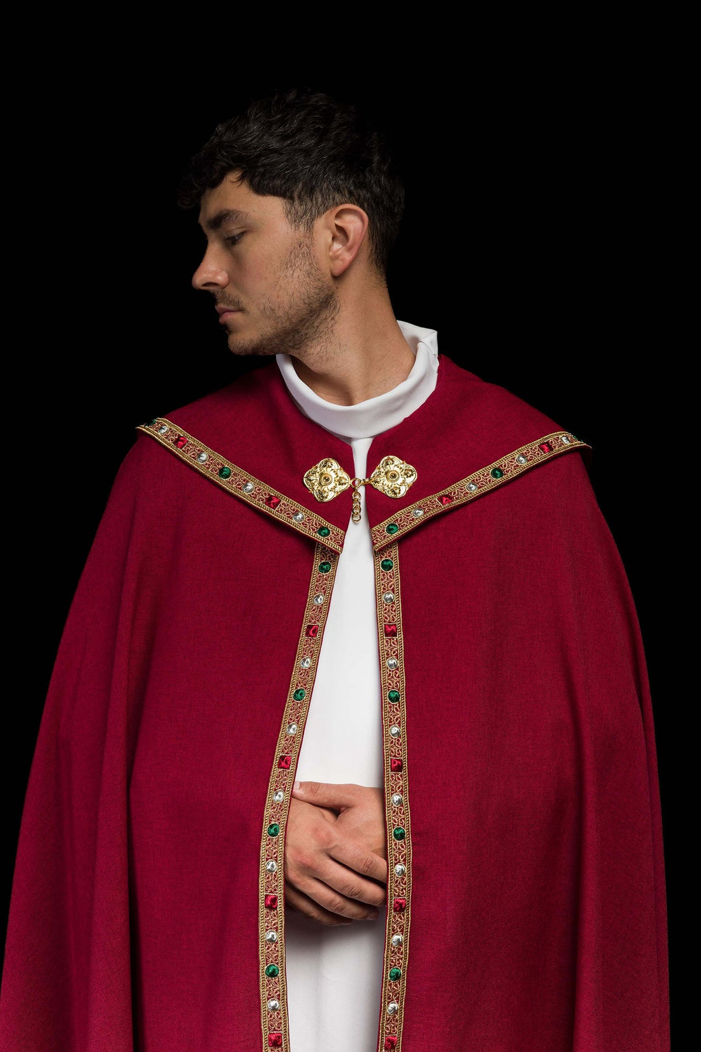 Czerwona kapa liturgiczna z złotym IHS - ORNATY.PL