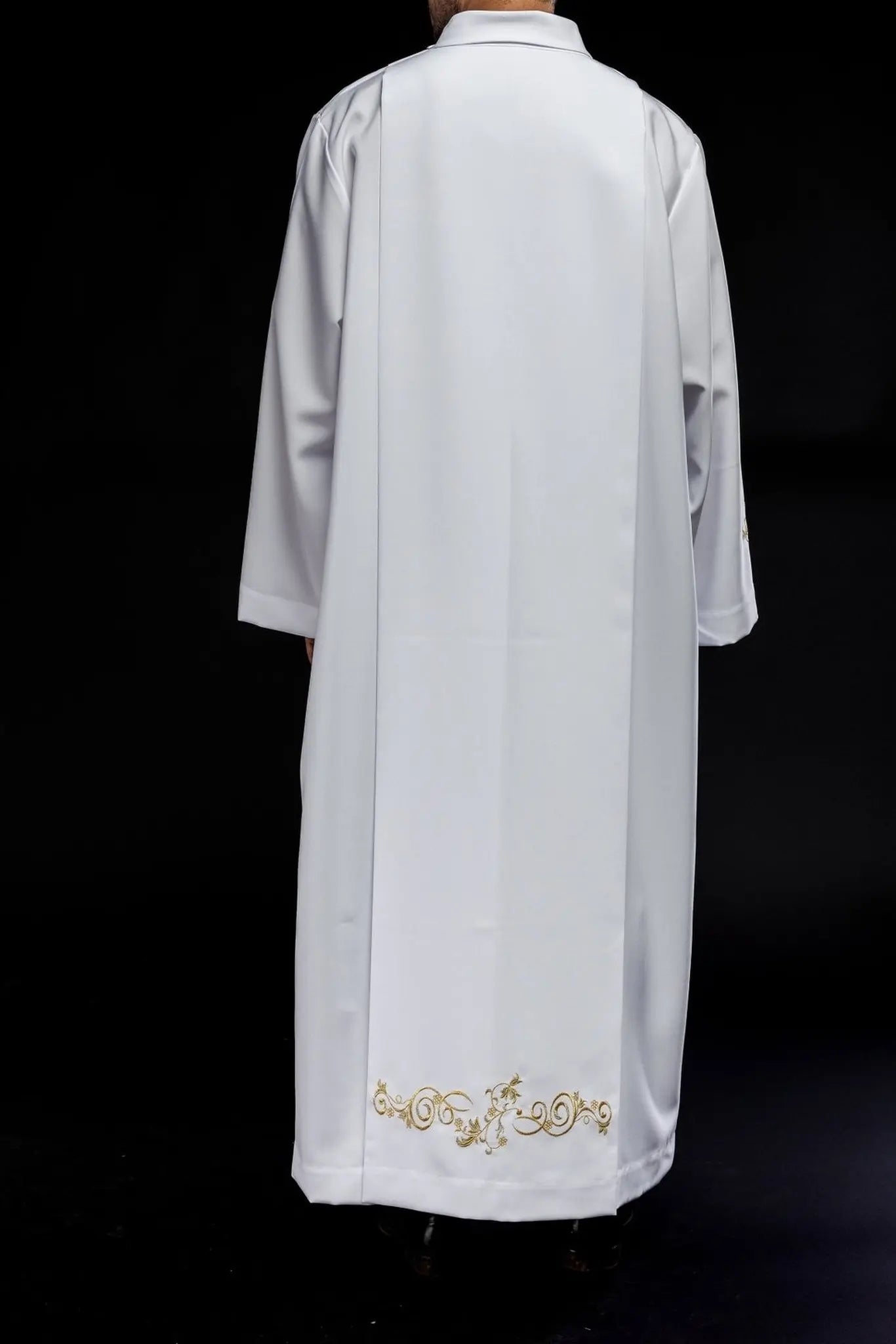 Túnica de sacerdote de cuello alto lisa Bordado decorativo blanco