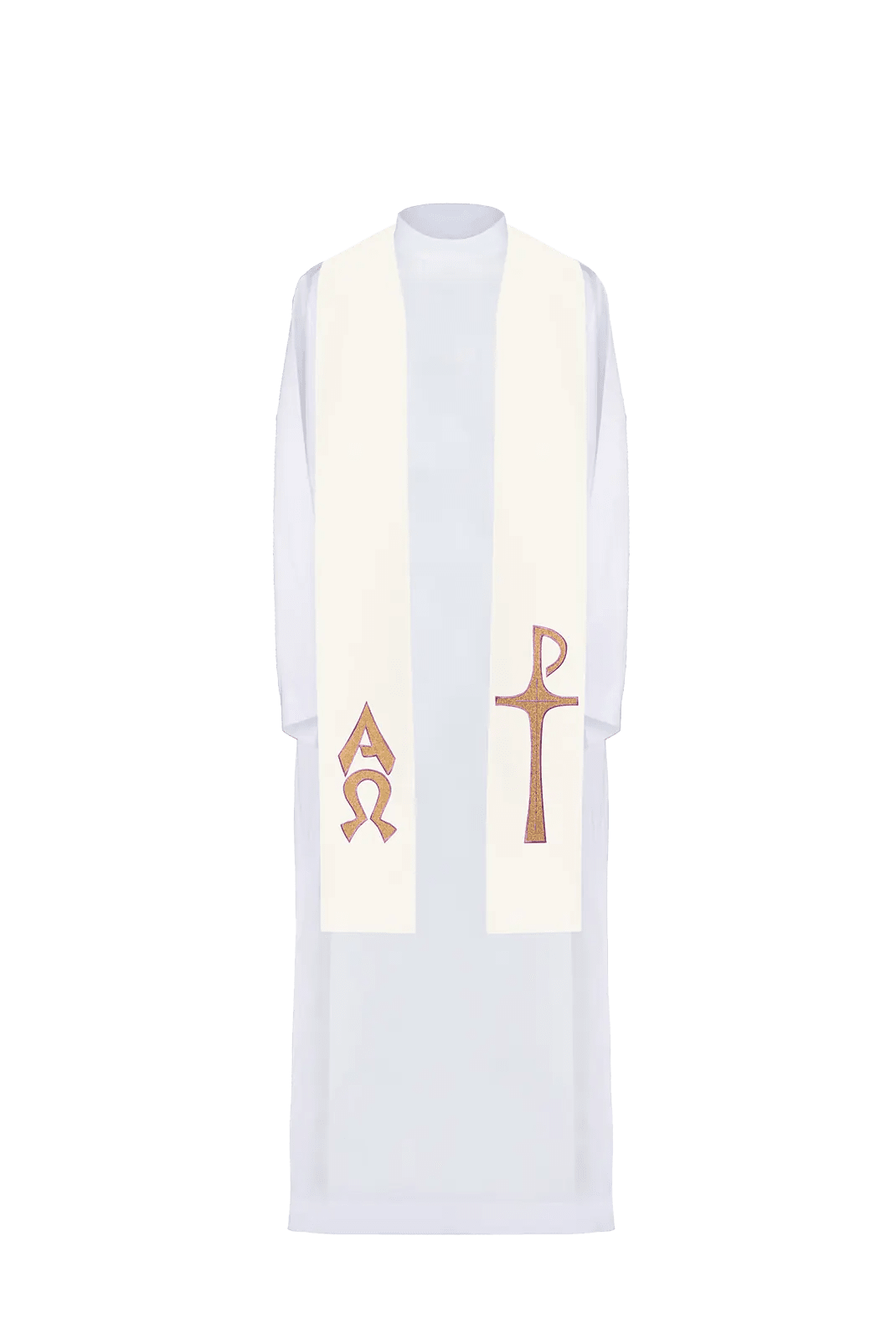 Alpha and Omega ecru embroidered priest's stole - HAFTINA ATELIER