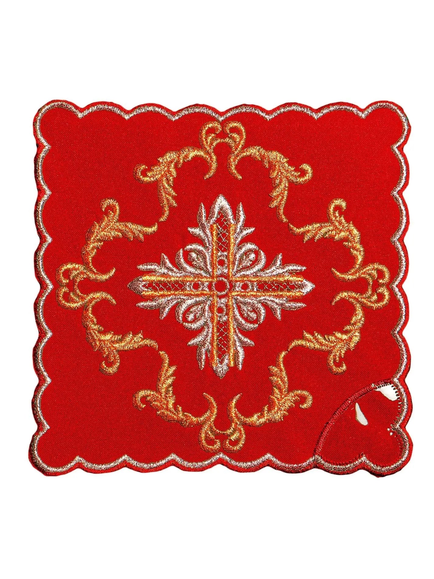 Lino de cáliz bordado rojo