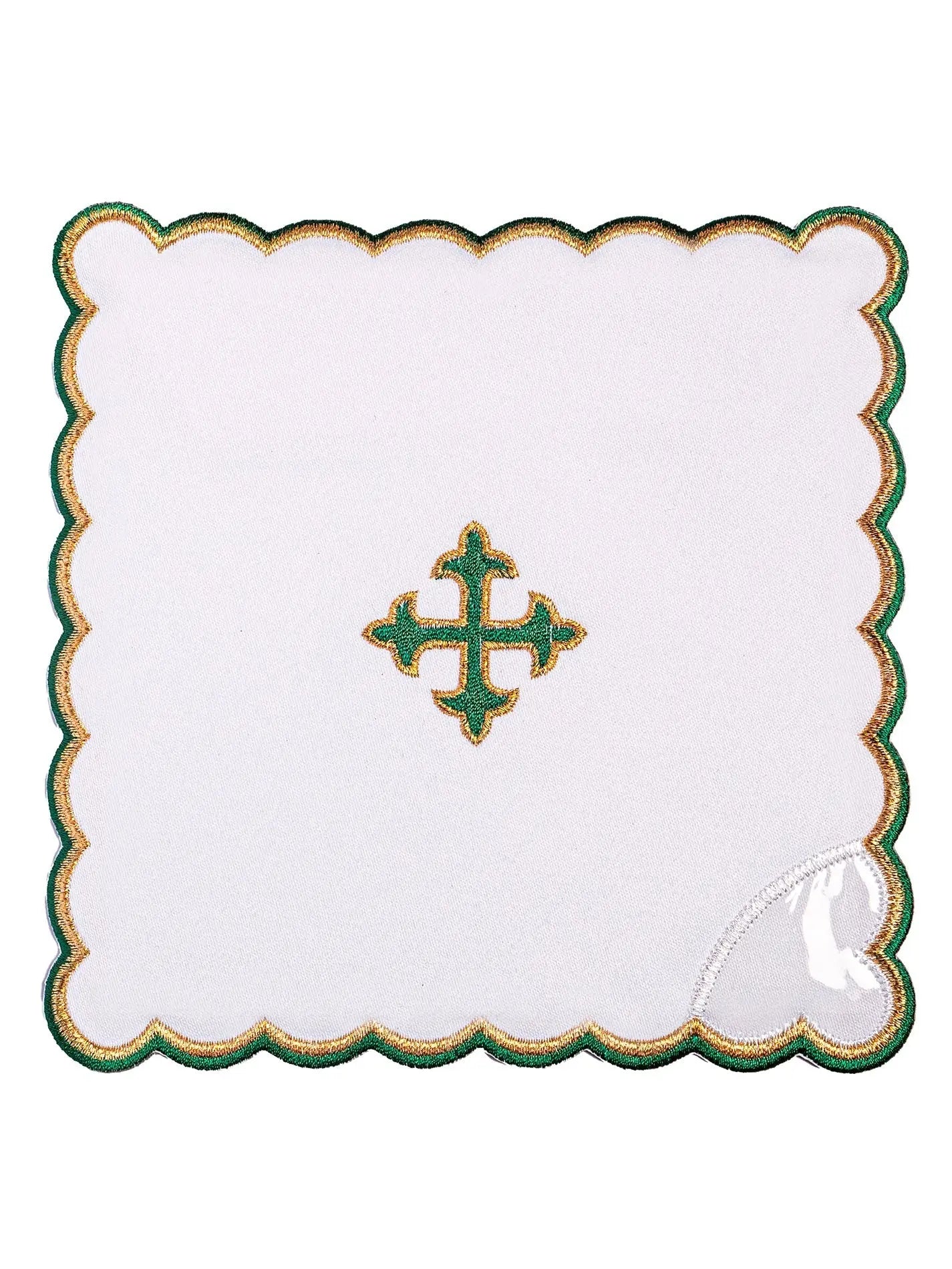 Lencería de cáliz bordada con cruz verde