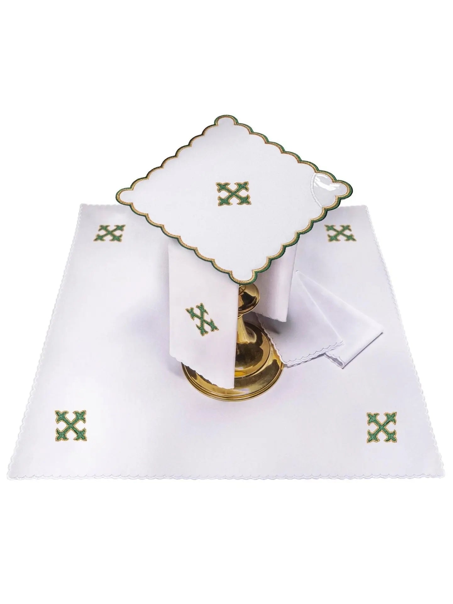 Lencería de cáliz bordada con cruz verde