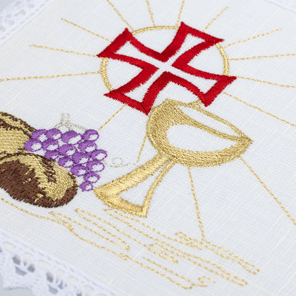 Bielizna kielichowa lniana haftowana IHS Eucharystyczna