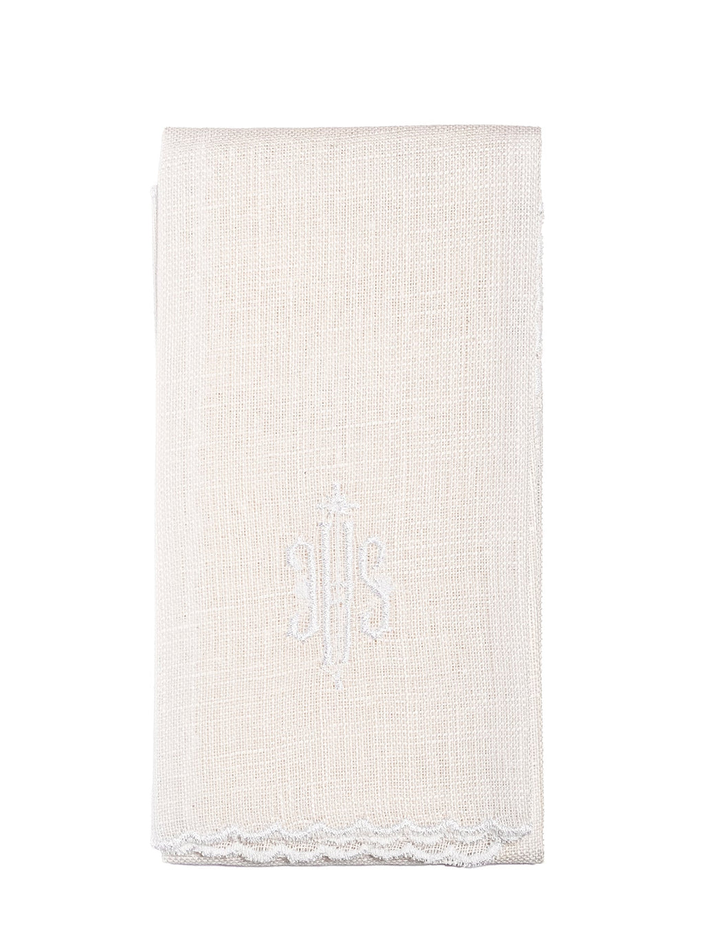 Bielizna kielichowa lniana haftowana IHS z białym haftem