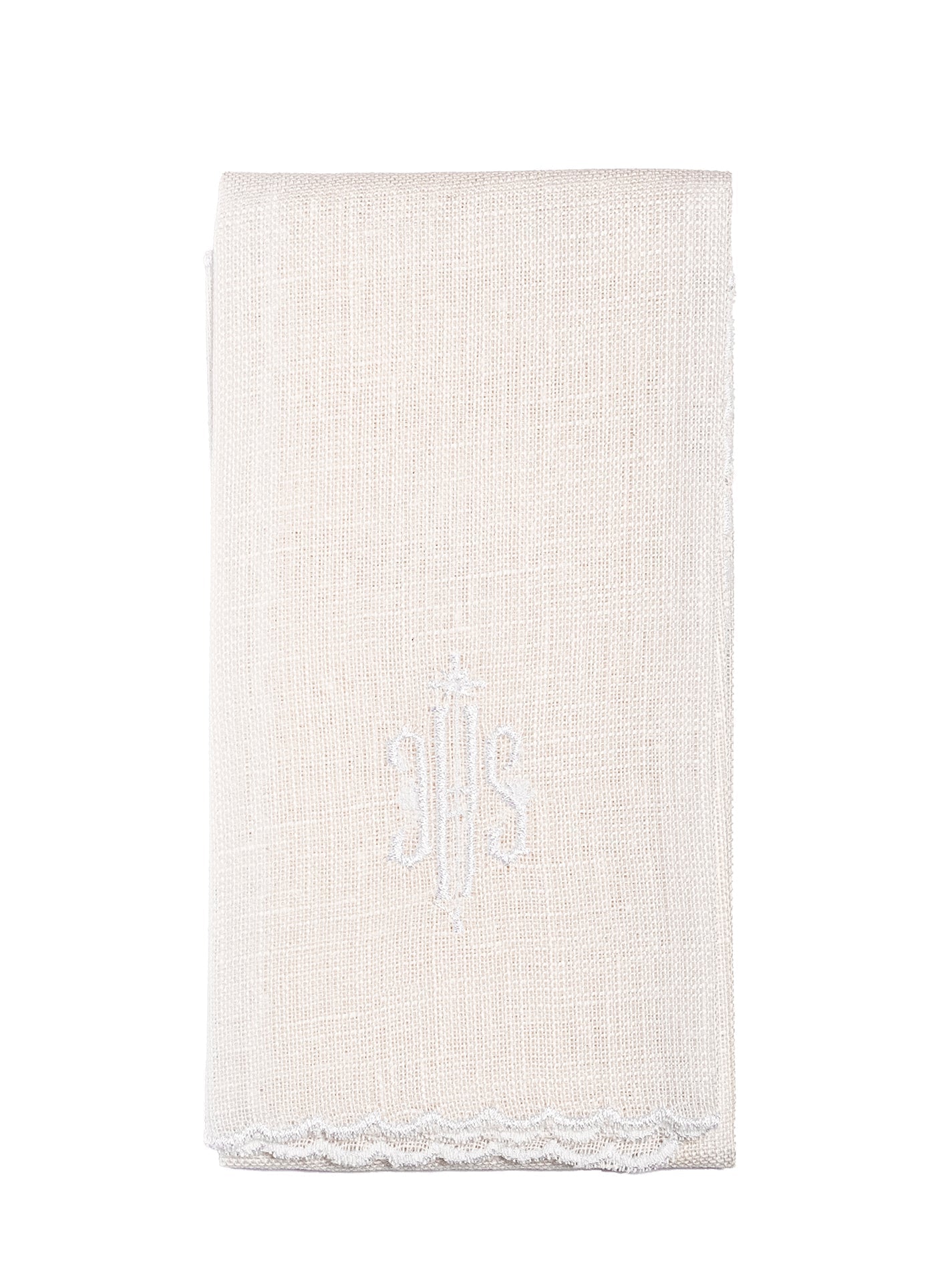 Bielizna kielichowa lniana haftowana IHS z białym haftem