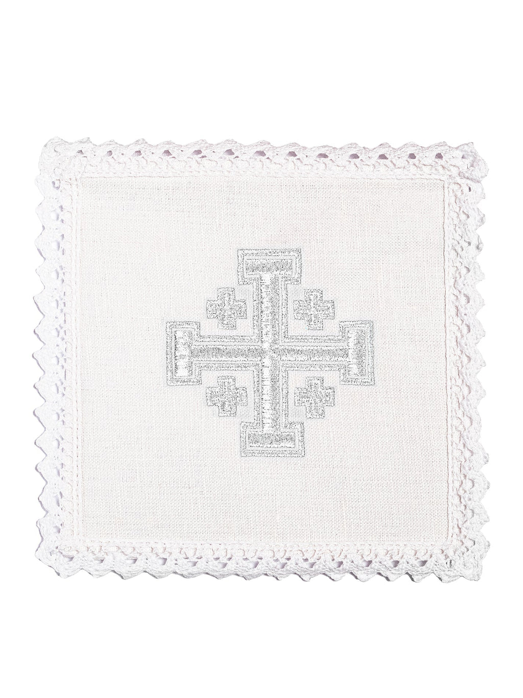 Bielizna kielichowa lniana haftowana Krzyż jerozolimski