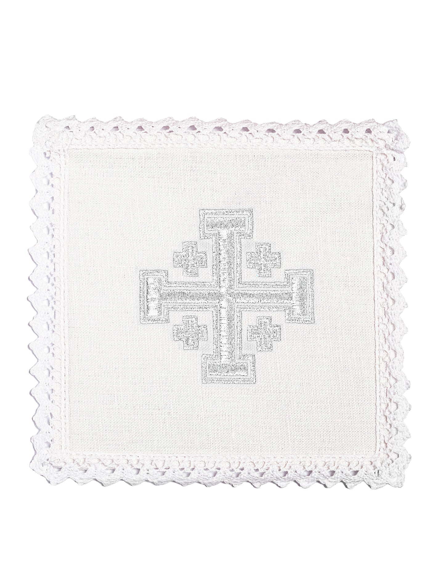 Bielizna kielichowa lniana haftowana Krzyż jerozolimski