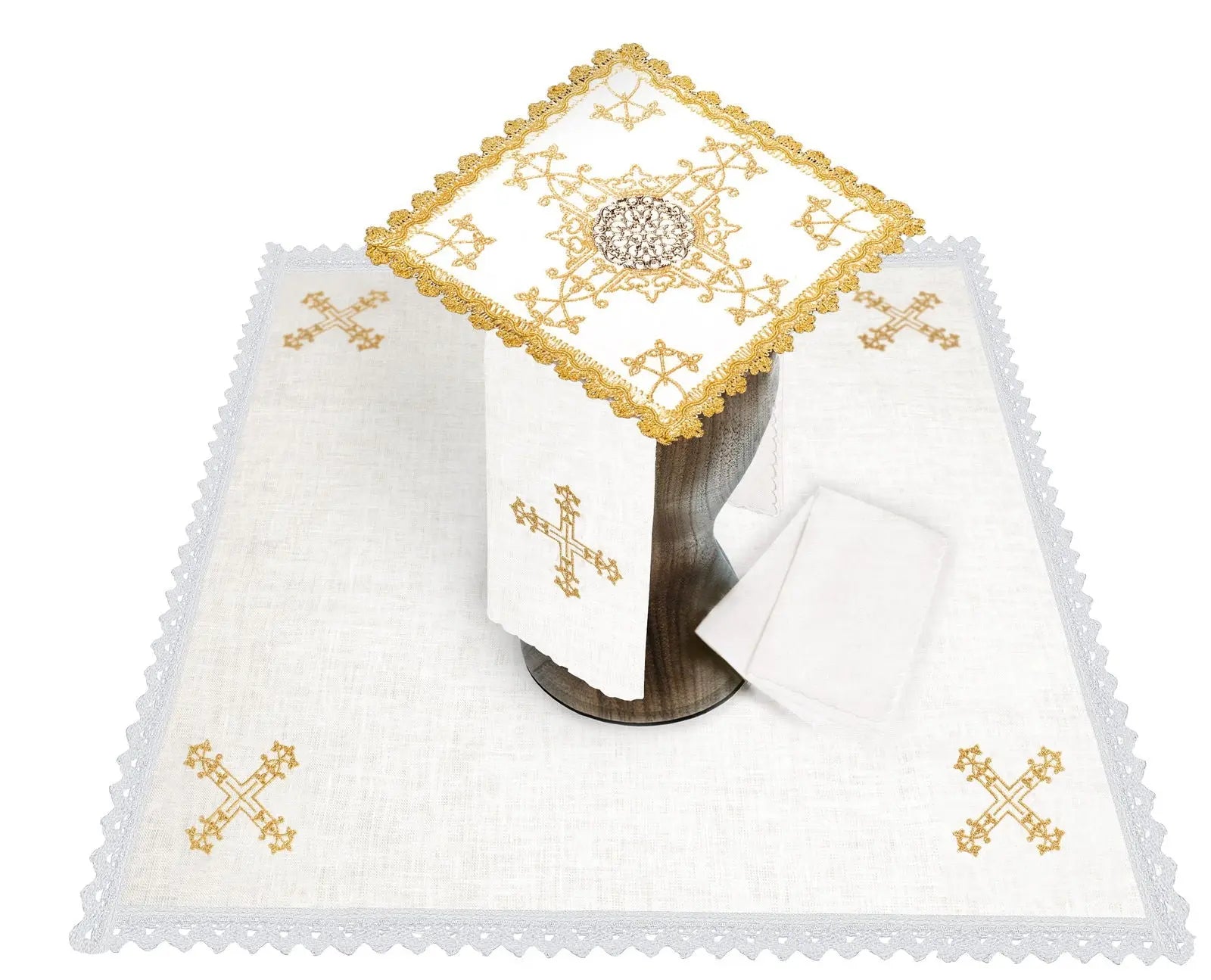 Lino para cáliz con decoración metálica