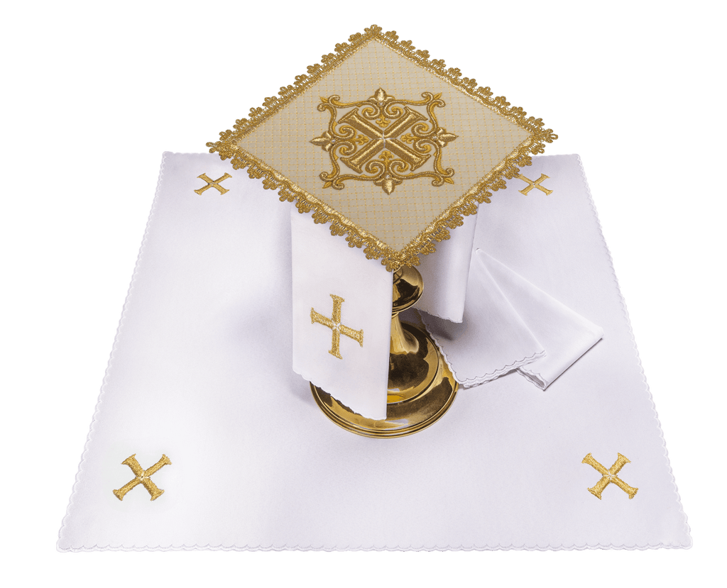 Bielizna kielichowa z haftowanym krzyżem aksamit ecru