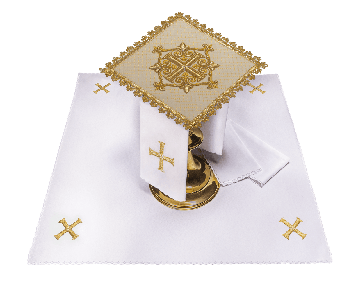 Bielizna kielichowa z haftowanym krzyżem aksamit ecru