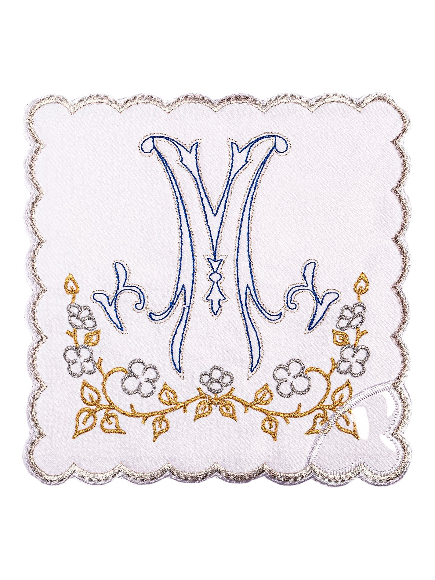 Bielizna kielichowa z srebrnym haftem maryjnym