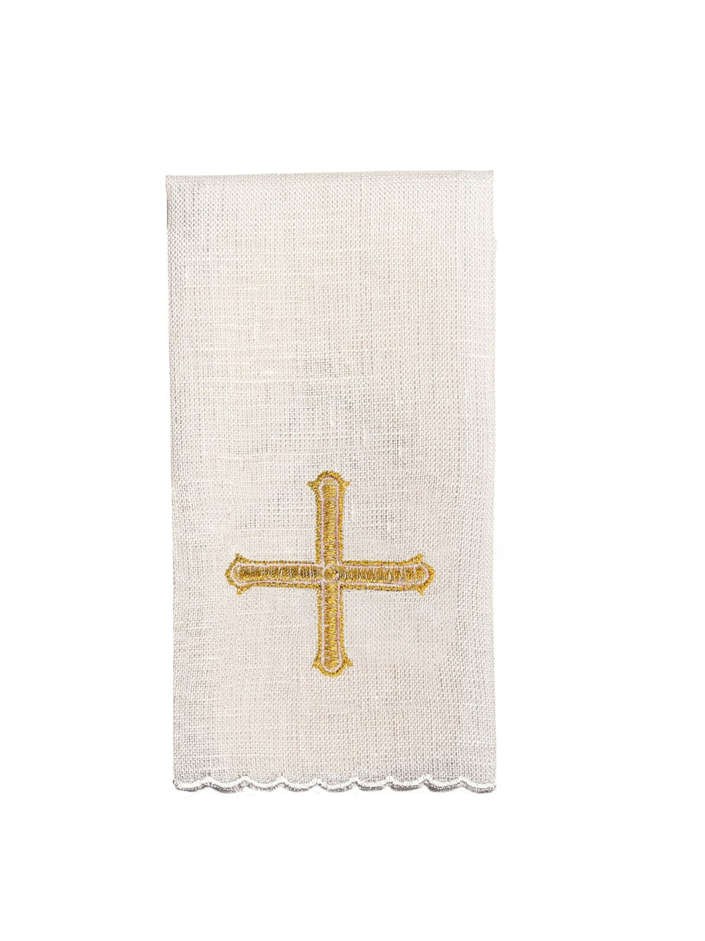 Bogato haftowana bielizna kielichowa z kamieniami. Wykonana z lnu