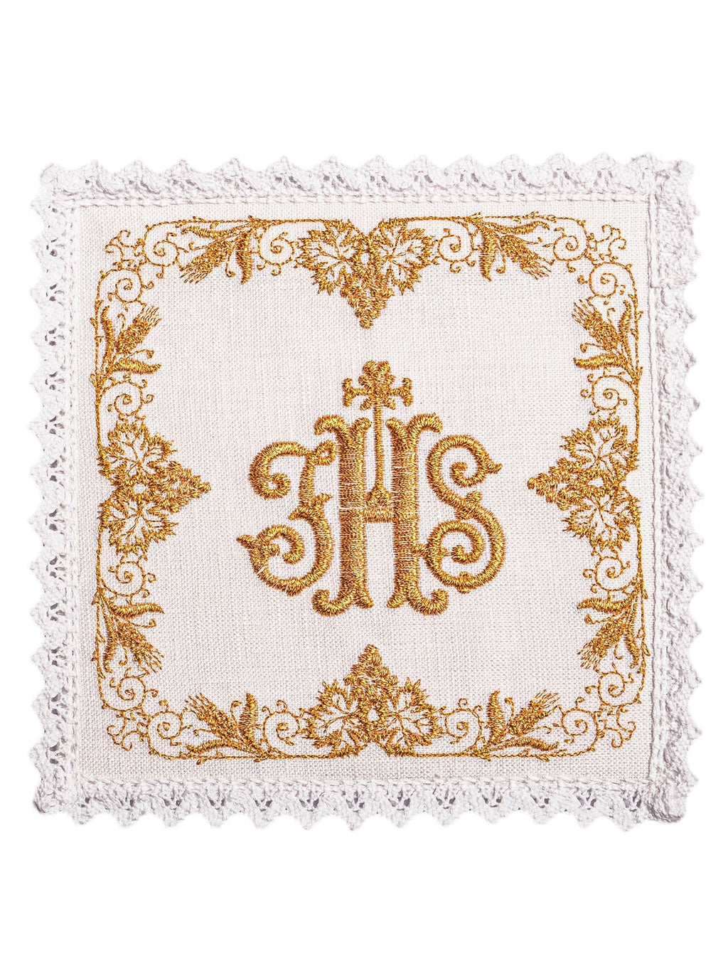 Bogato zdobiona lniana bielizna kielichowa IHS