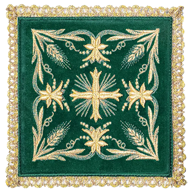 Chalice linen green velvet with cross - HAFTINA ATELIER