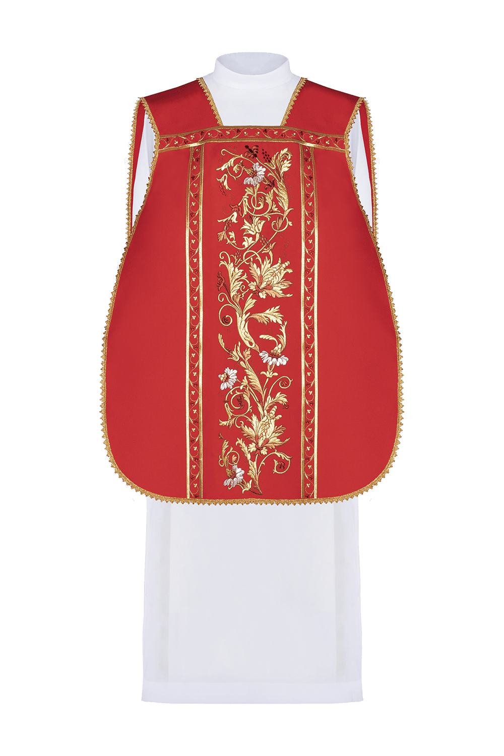 Czerwony ornat rzymski haftowany z motywem IHS