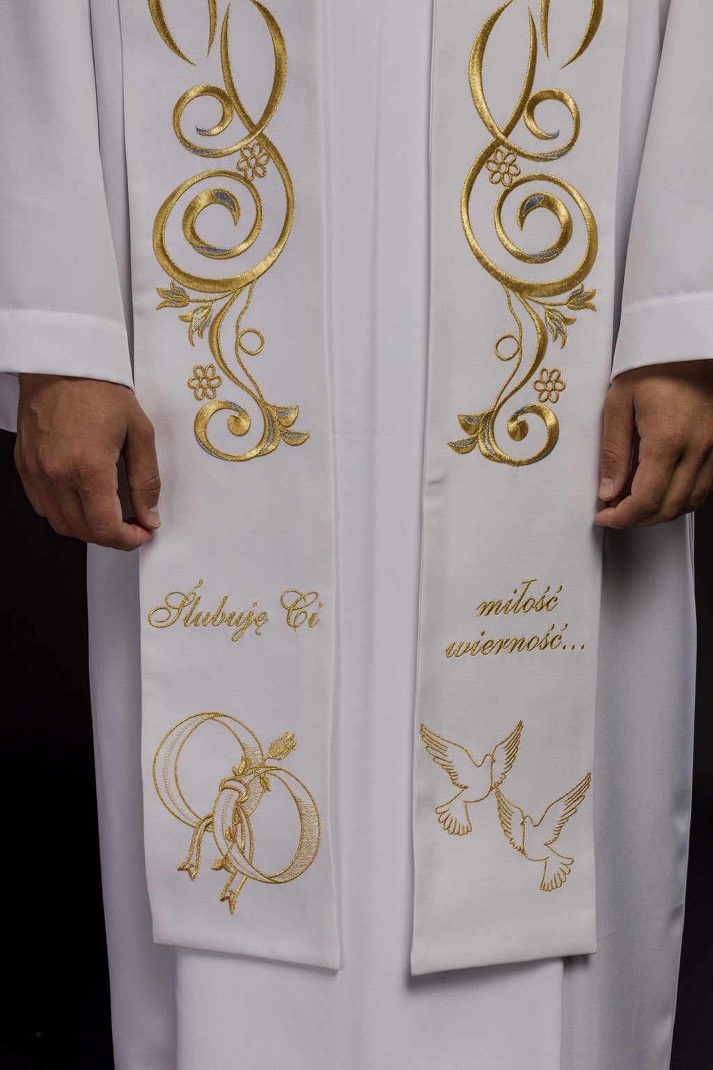 Długa stuła haftowana Ślubna w kolorze białym