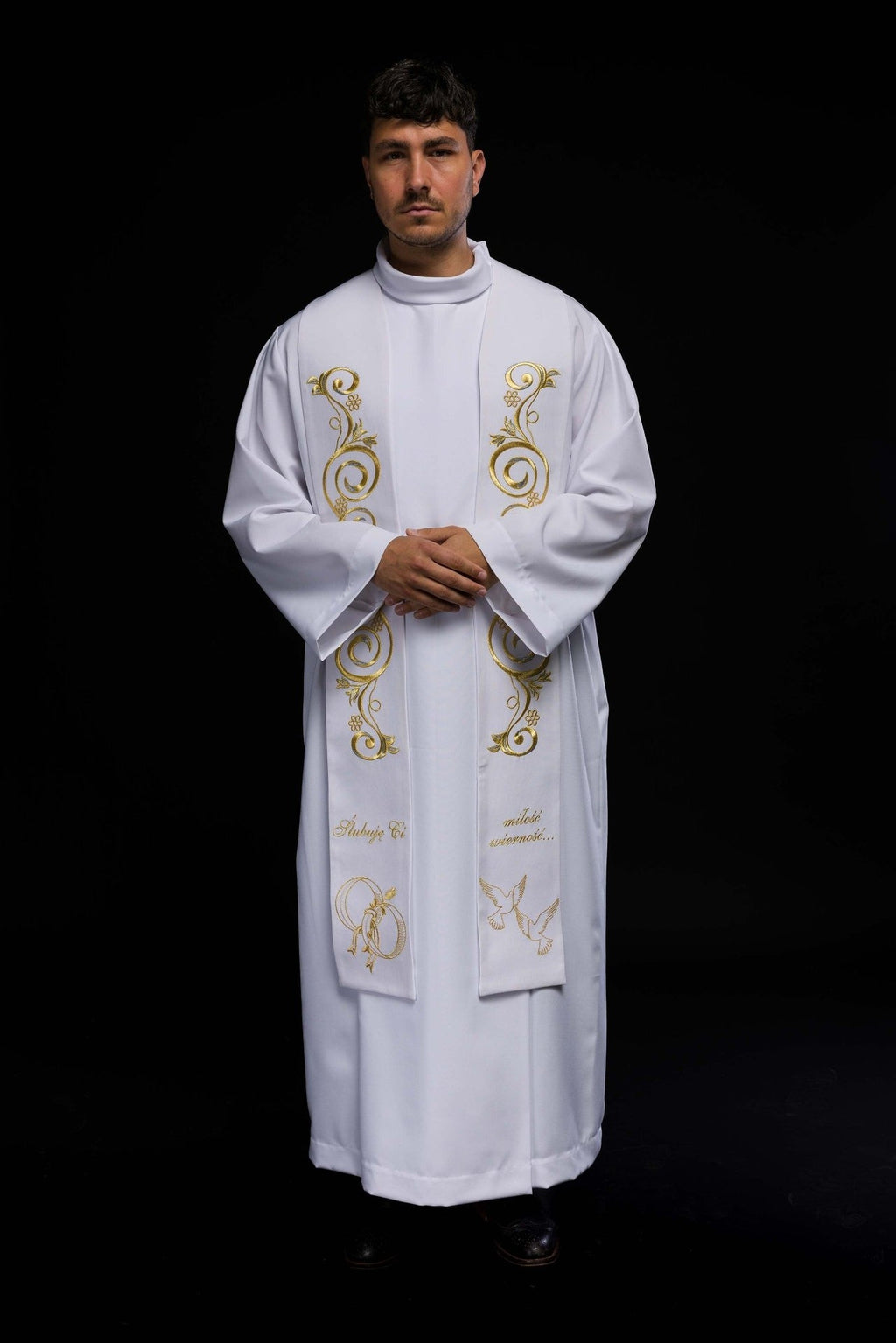 Długa stuła haftowana Ślubna w kolorze białym