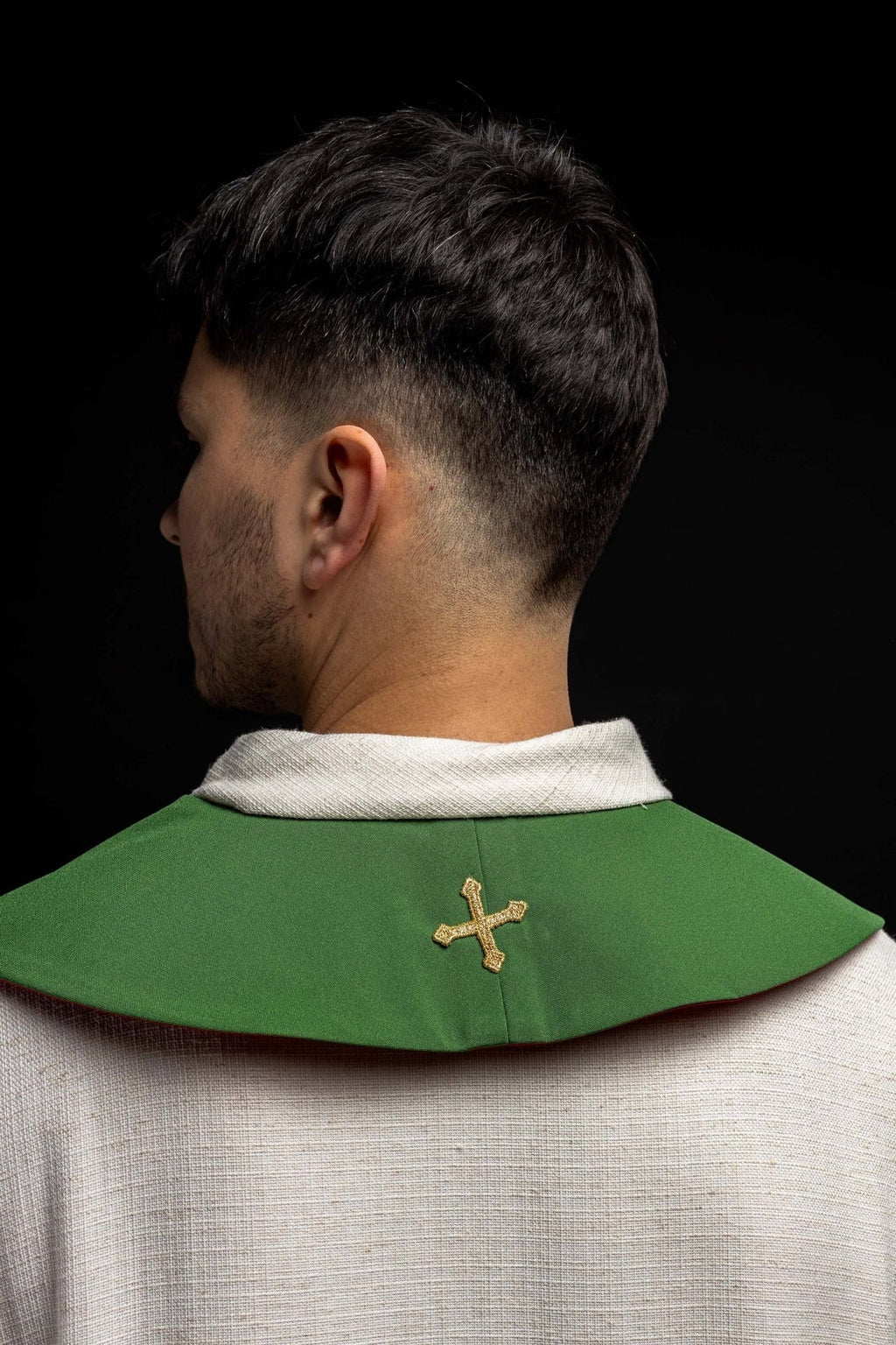 Dwustronna stuła kapłańska haftowana zielono - czerwona Krzyż Jerozolimski