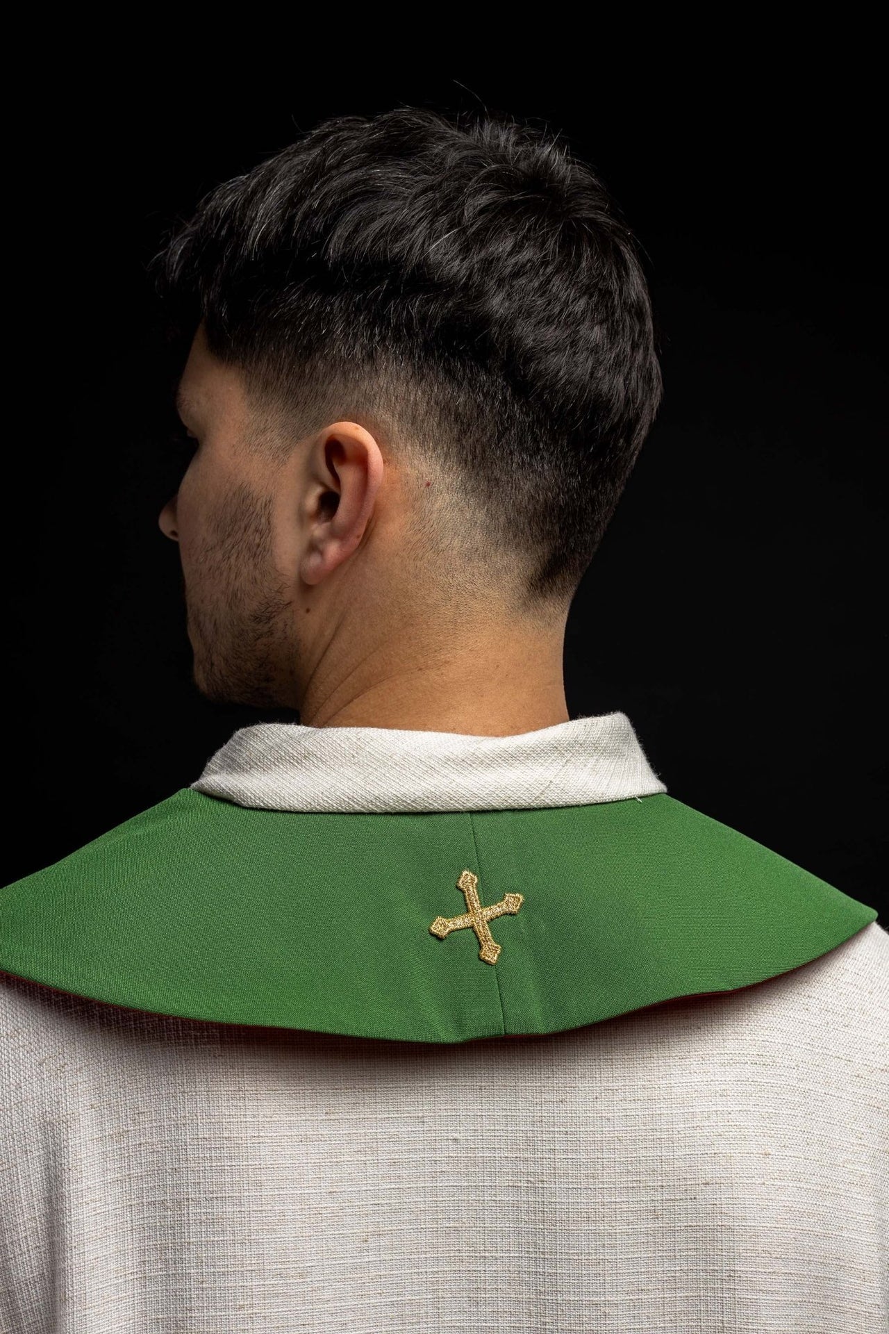 Dwustronna stuła kapłańska haftowana zielono - czerwona Krzyż Jerozolimski