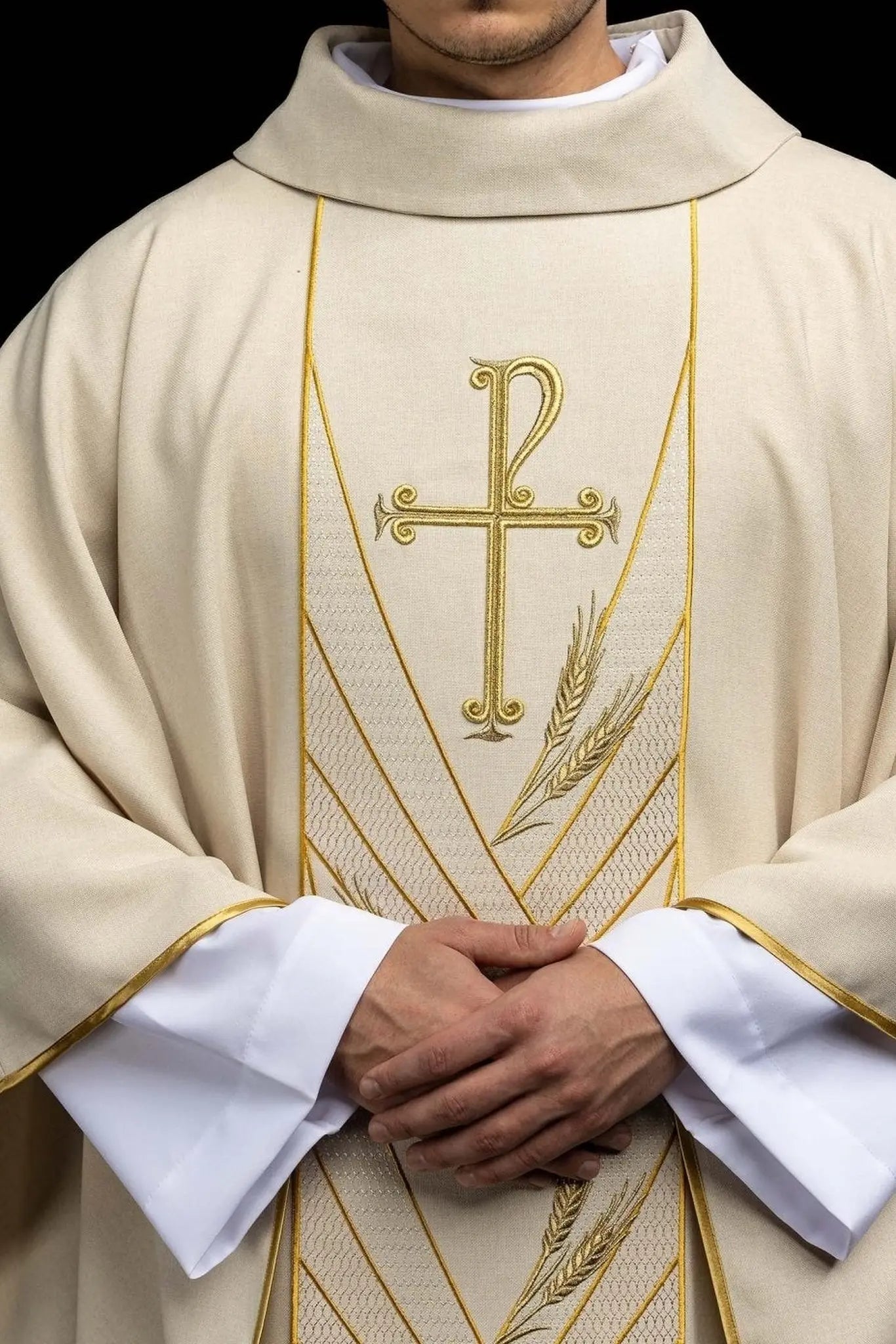 Ecru Chasuble with Embroidered PAX Band - HAFTINA ATELIER