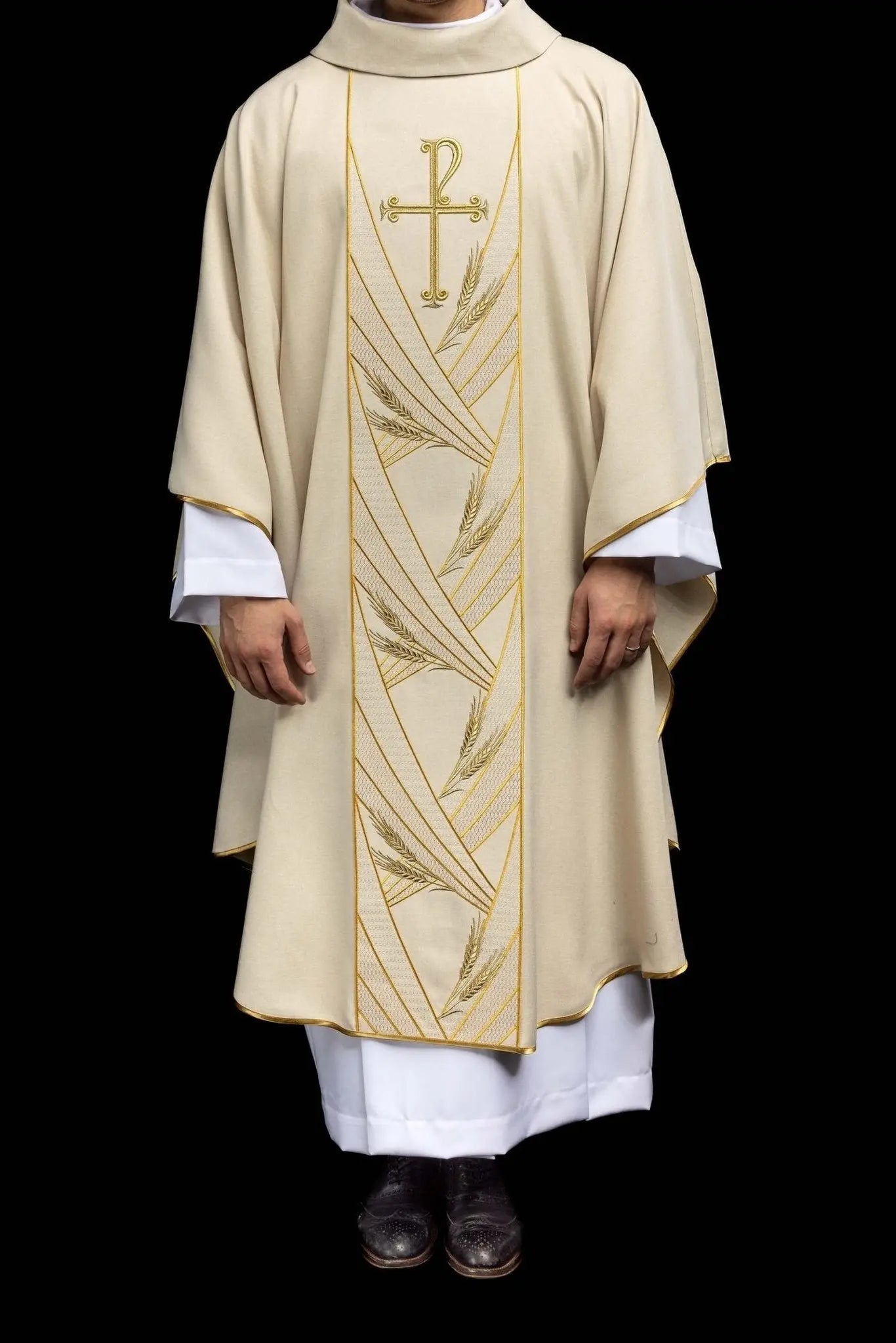 Ecru Chasuble with Embroidered PAX Band - HAFTINA ATELIER