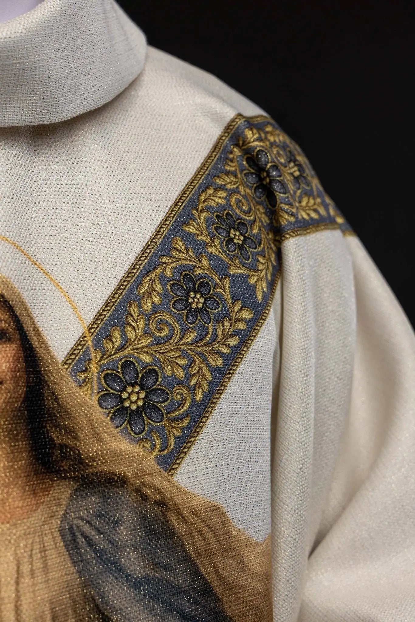 Ecru Chasuble with Printed Image of Our Lady of the Assumption - HAFTINA ATELIER