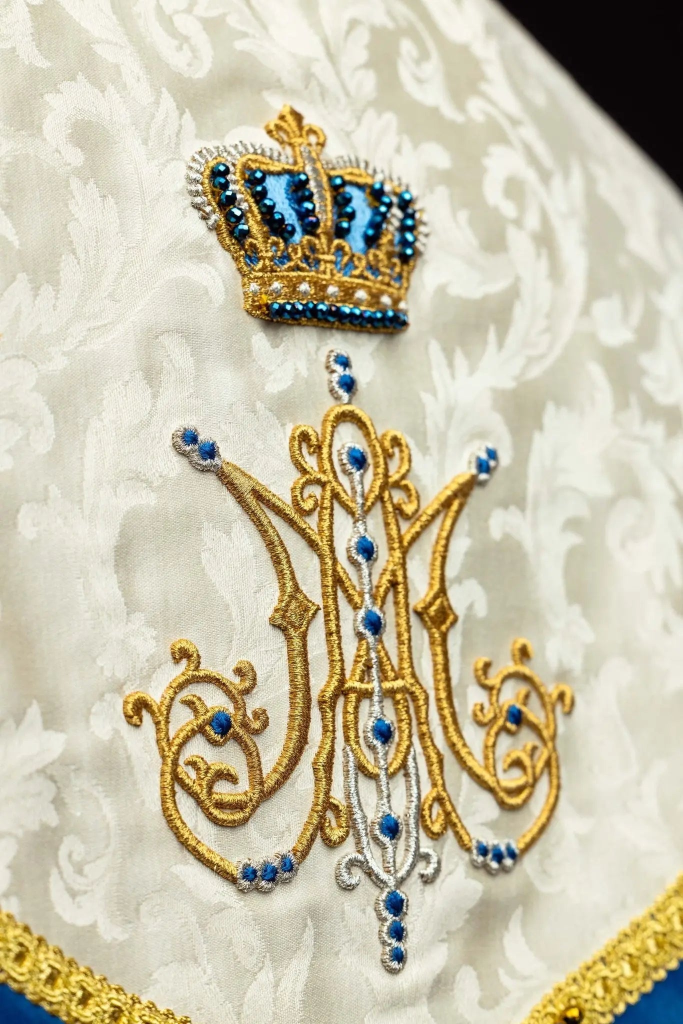 Ecru Marian Cope with Natural Stones, Handmade - HAFTINA ATELIER