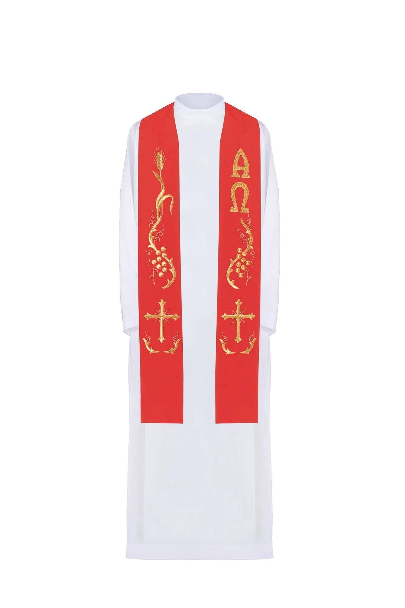 Embroidered red priest's stole Red - HAFTINA ATELIER