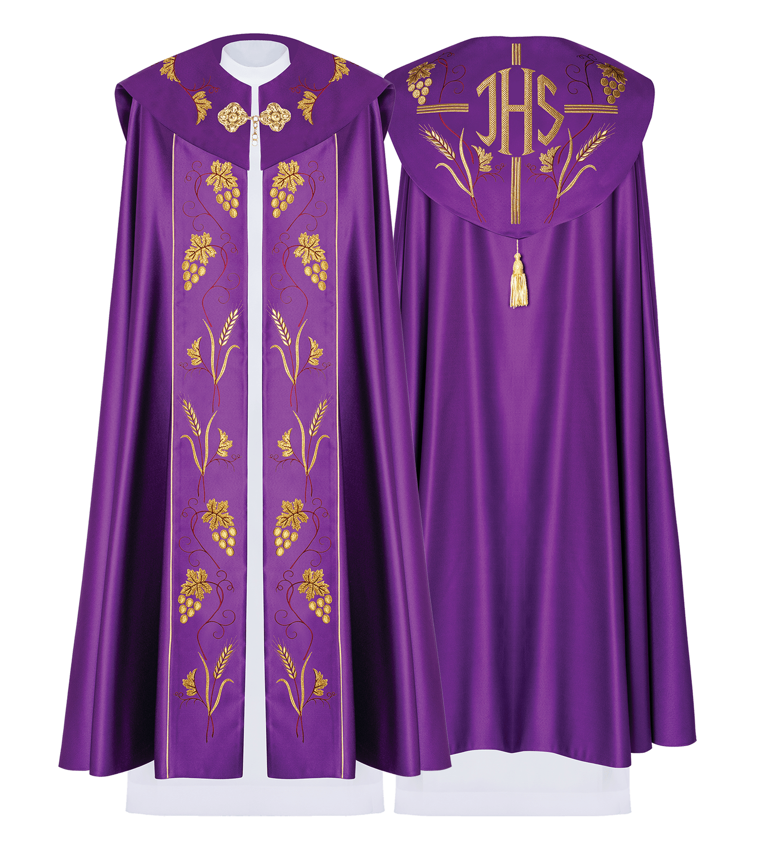 Fioletowa kapa liturgiczna z złotym haftem winogron
