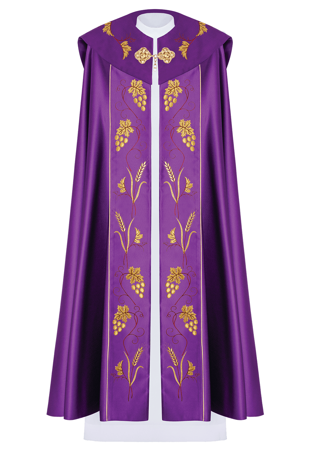 Fioletowa kapa liturgiczna z złotym haftem winogron