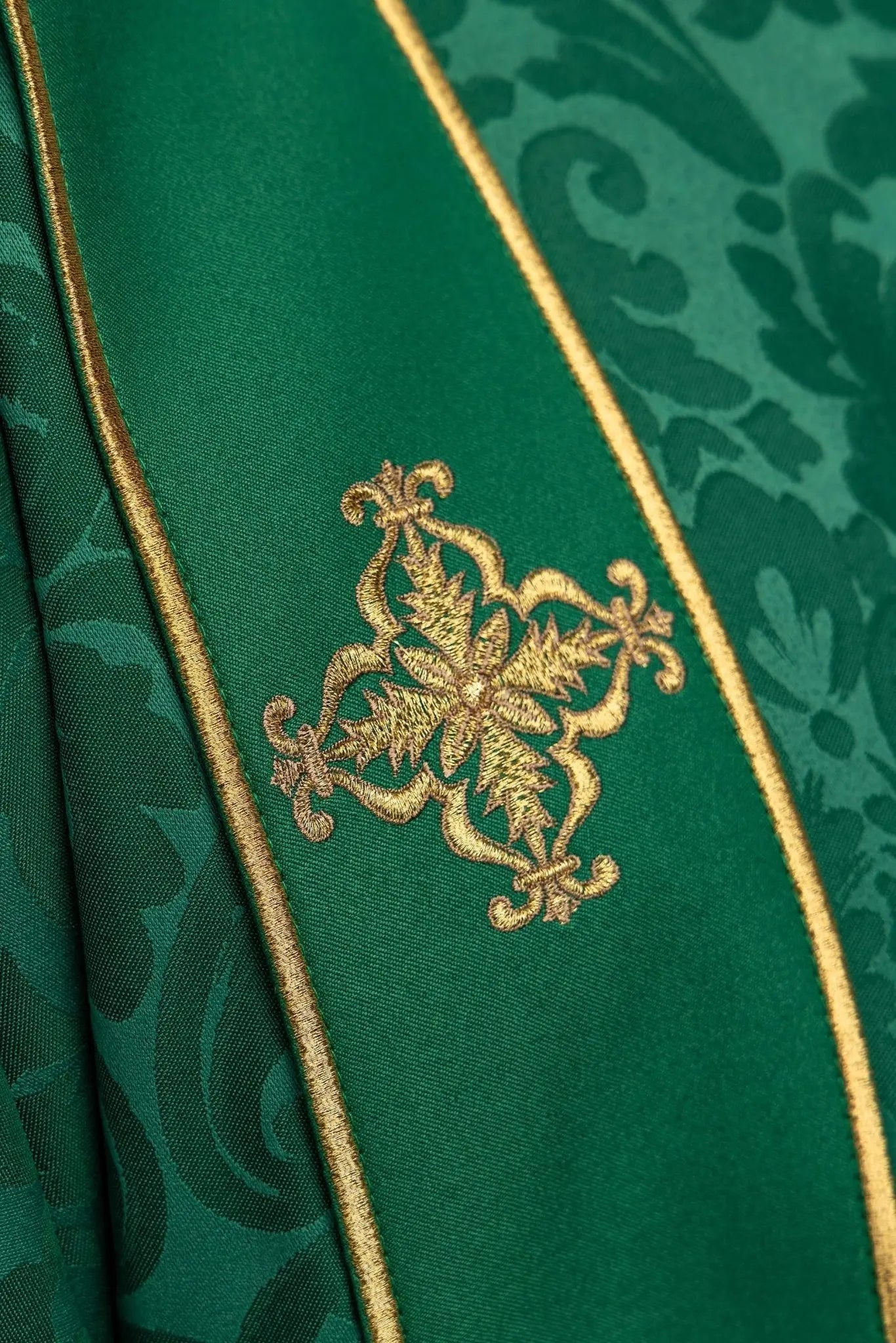 Green Jacquard Dalmatic with Gold Cross Embroidery - HAFTINA ATELIER