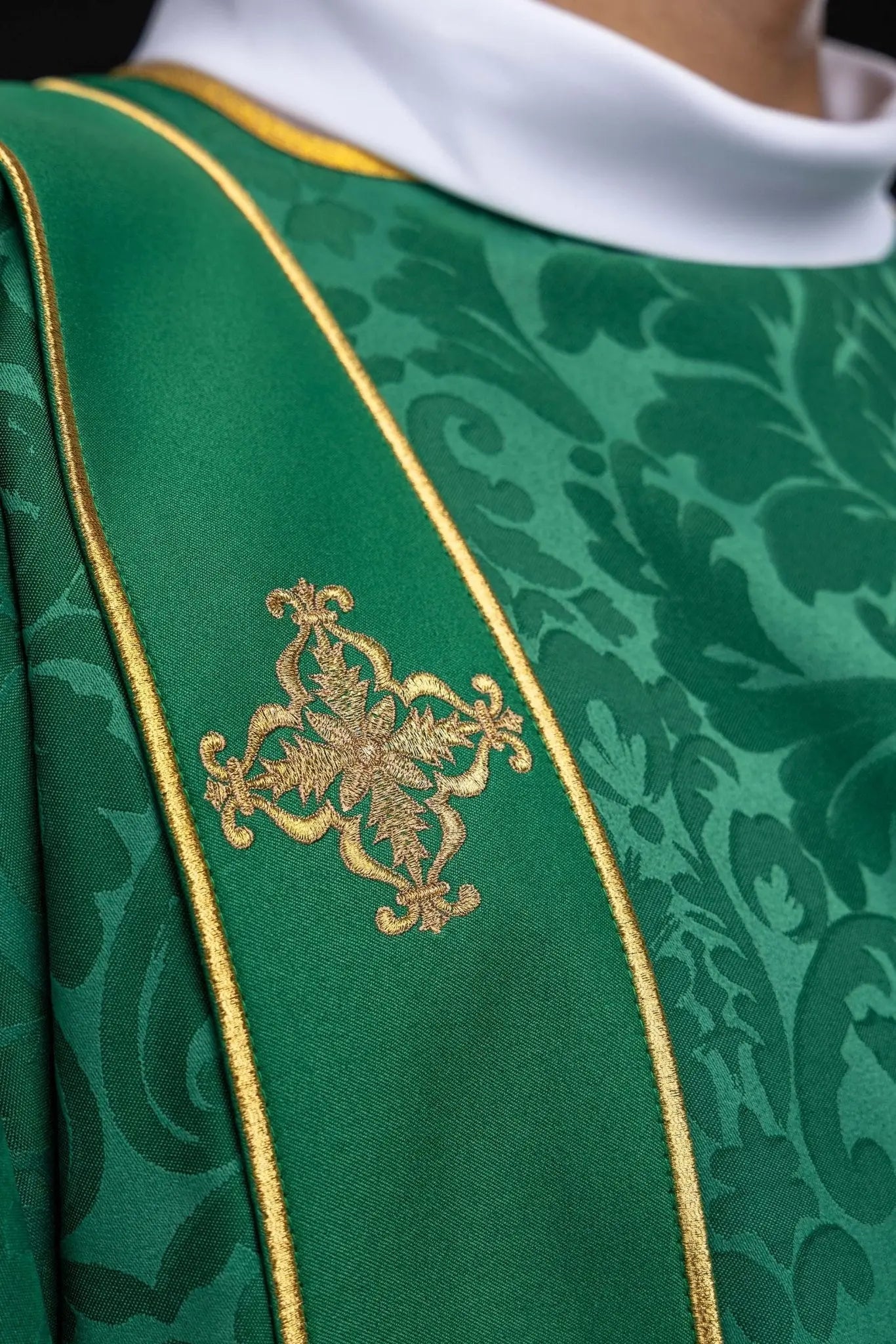 Green Jacquard Dalmatic with Gold Cross Embroidery - HAFTINA ATELIER