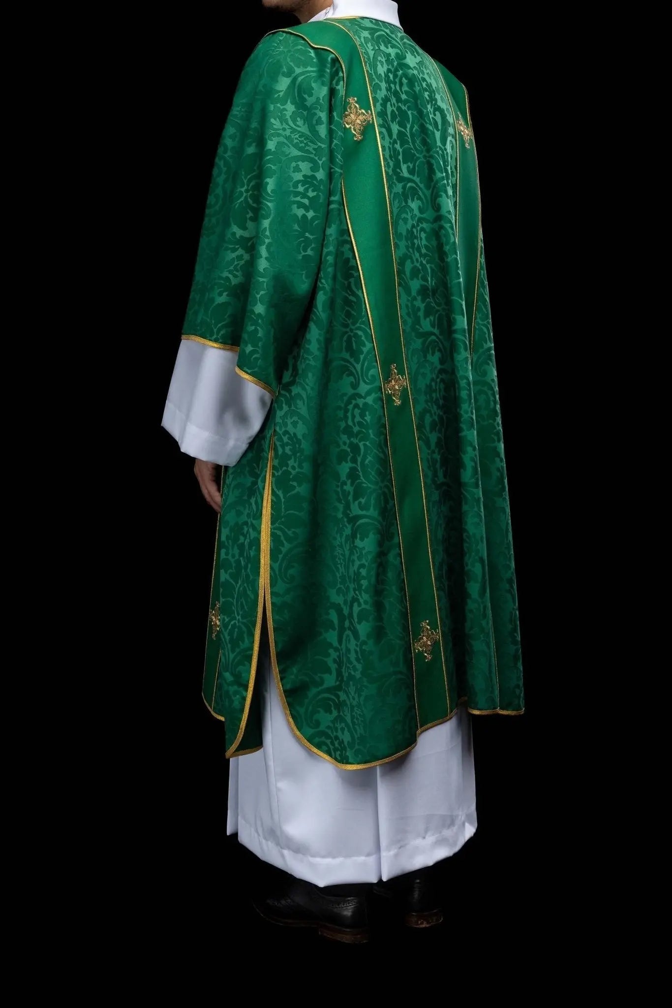 Green Jacquard Dalmatic with Gold Cross Embroidery - HAFTINA ATELIER