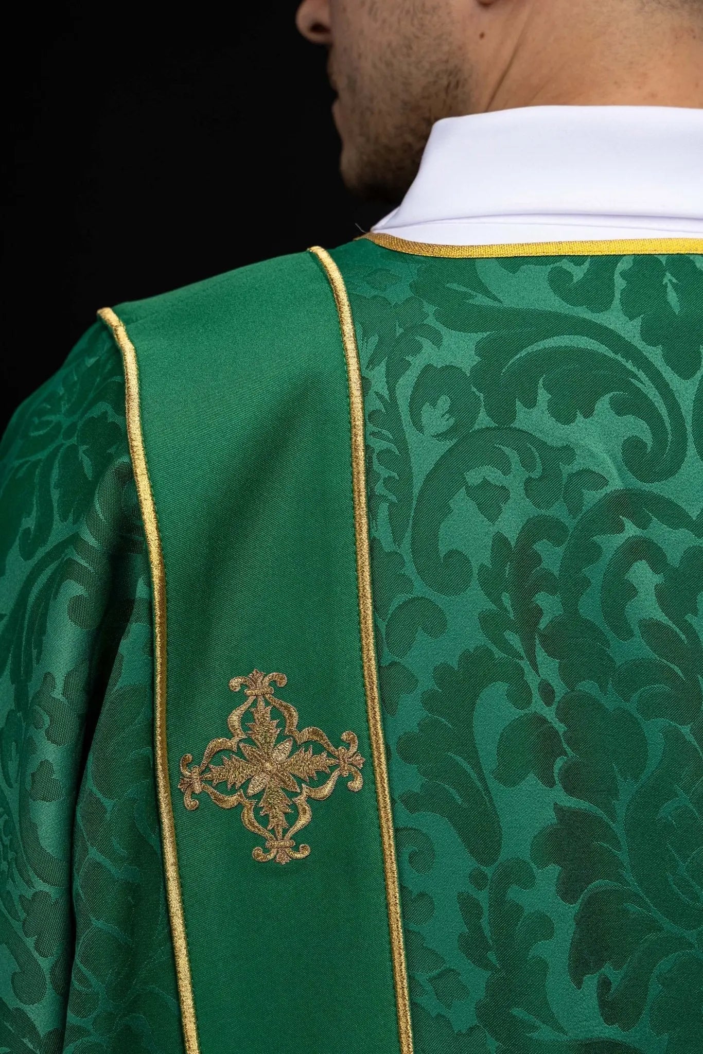 Green Jacquard Dalmatic with Gold Cross Embroidery - HAFTINA ATELIER